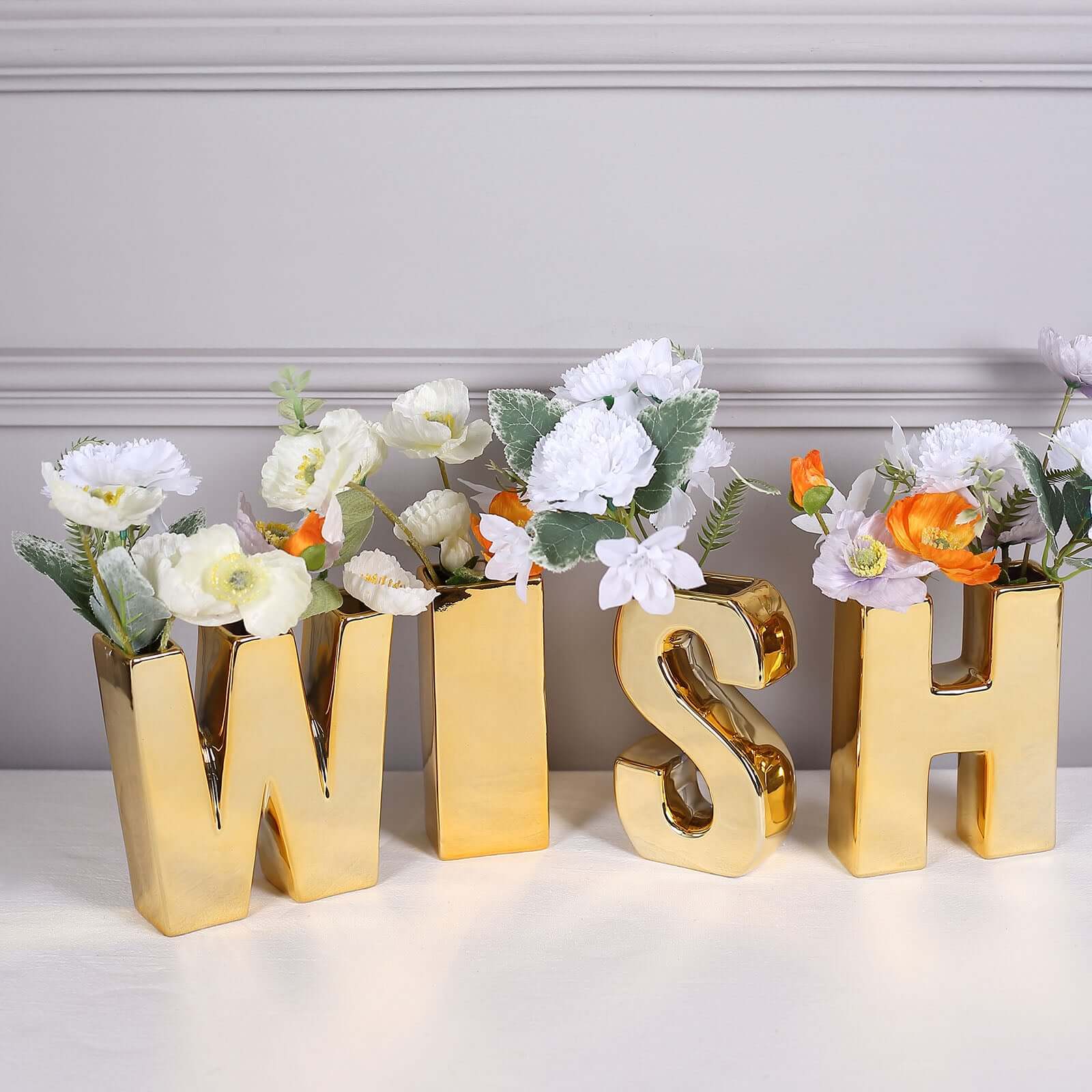 Shiny Ceramic Vase Letter L Gold Plated - Chic Bud Planter Pot for Events & Decor 6