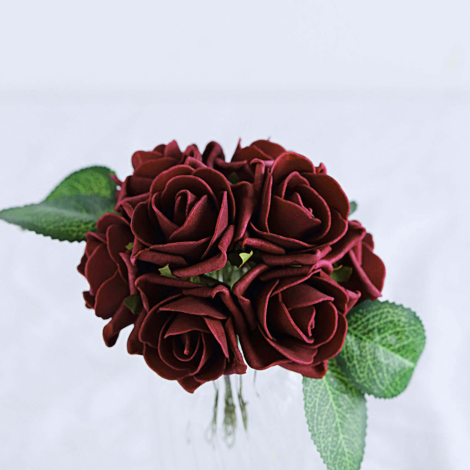 24 Roses 2 Burgundy Artificial Foam Flowers With Stem Wire and Leaves