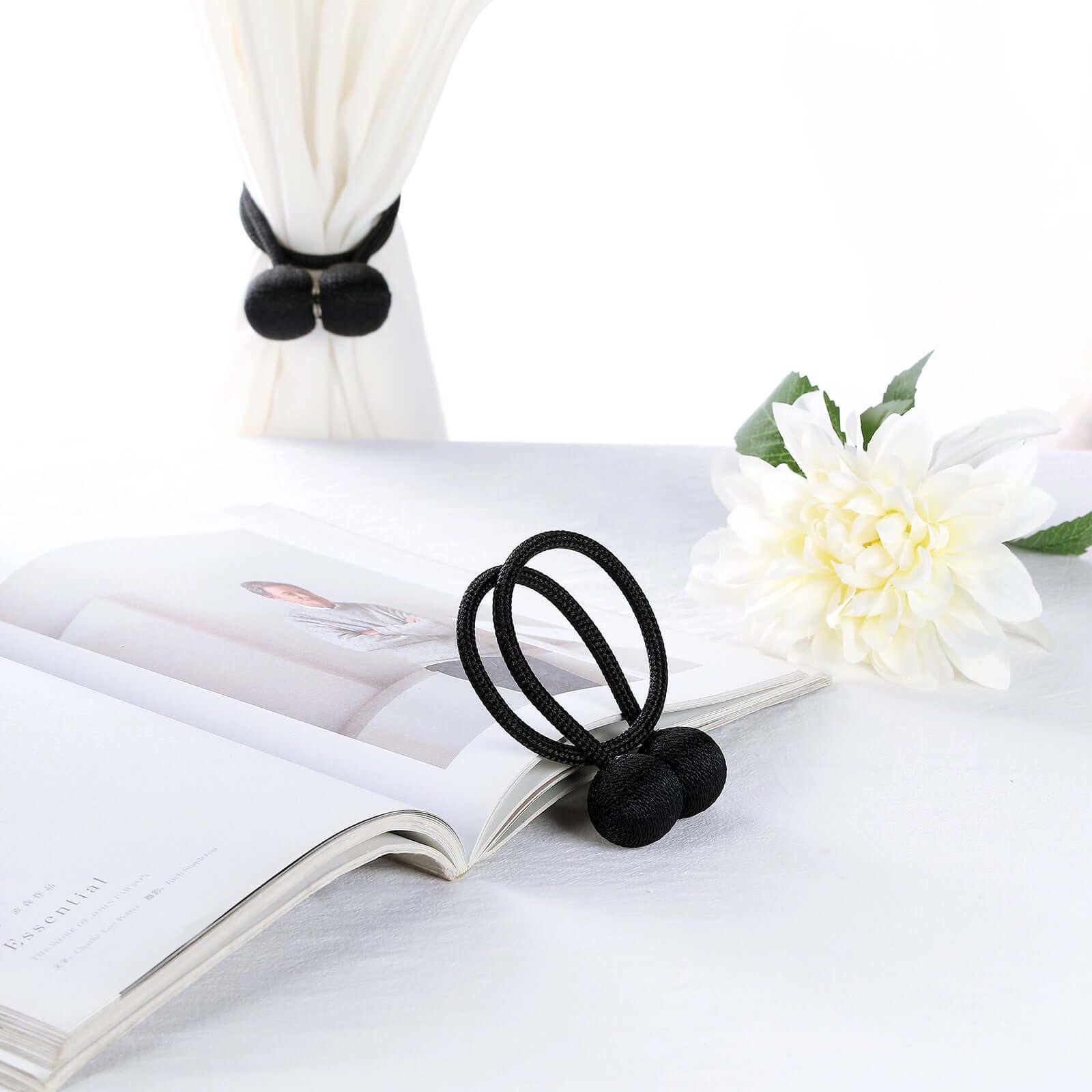 2 Pack Black Magnetic Curtain Tie Backs For Window Drapes and Backdrop Panels