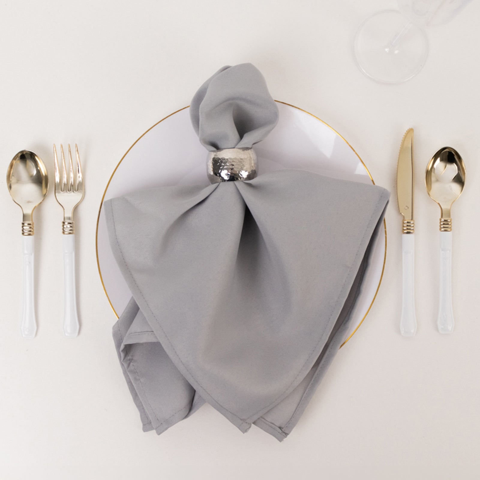 5 Pack Premium Polyester 20x20 Napkins Silver - Wrinkle-Resistant & Durable Dinner Napkins