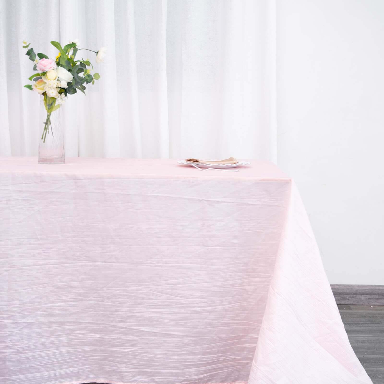 Taffeta 90x132 Rectangle Tablecloth Blush - Seamless Accordion Crinkle Table Cover