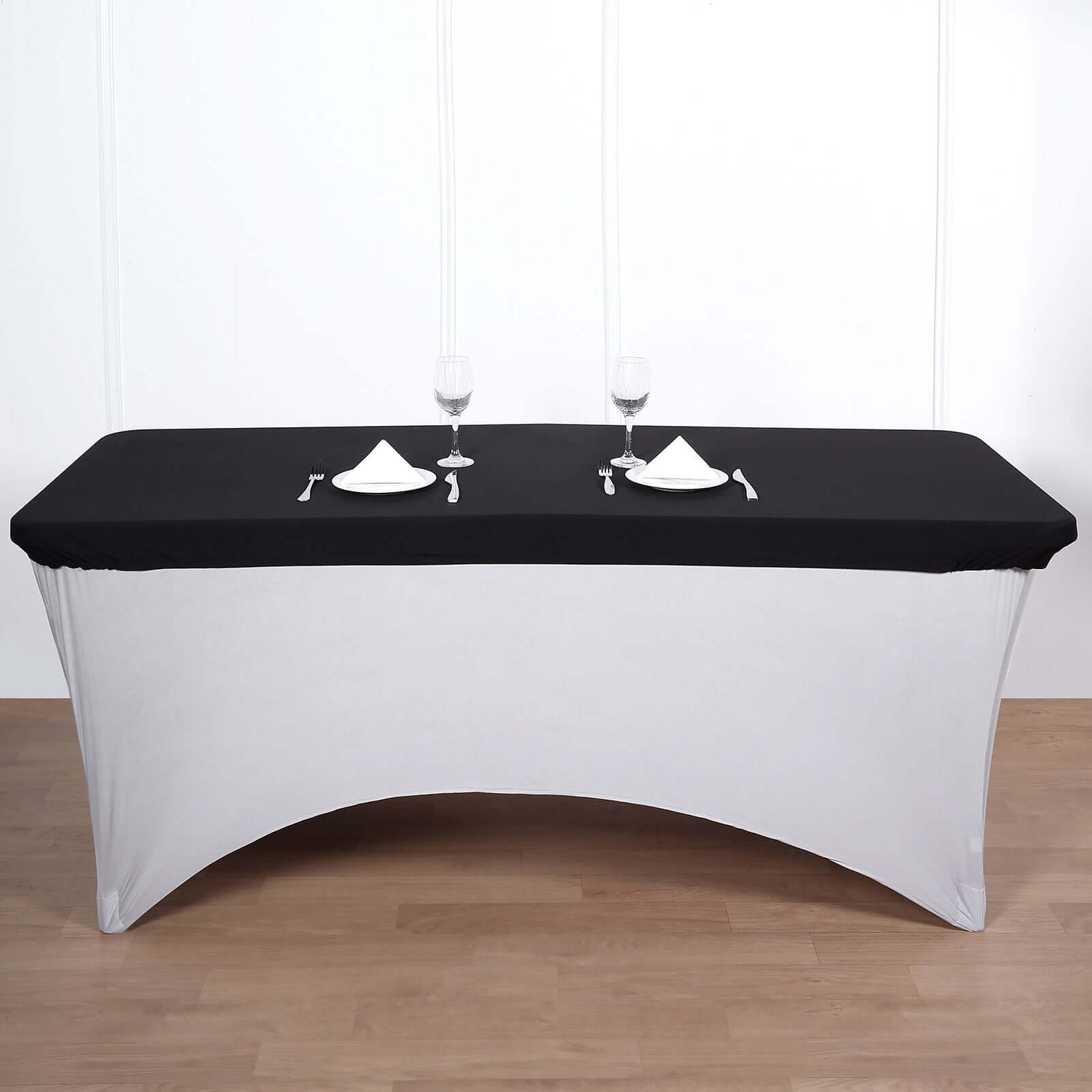 Stretch Spandex 72x30 Rectangle Tablecloth Top Cover Black - Durable Fitted Table Topper Cap