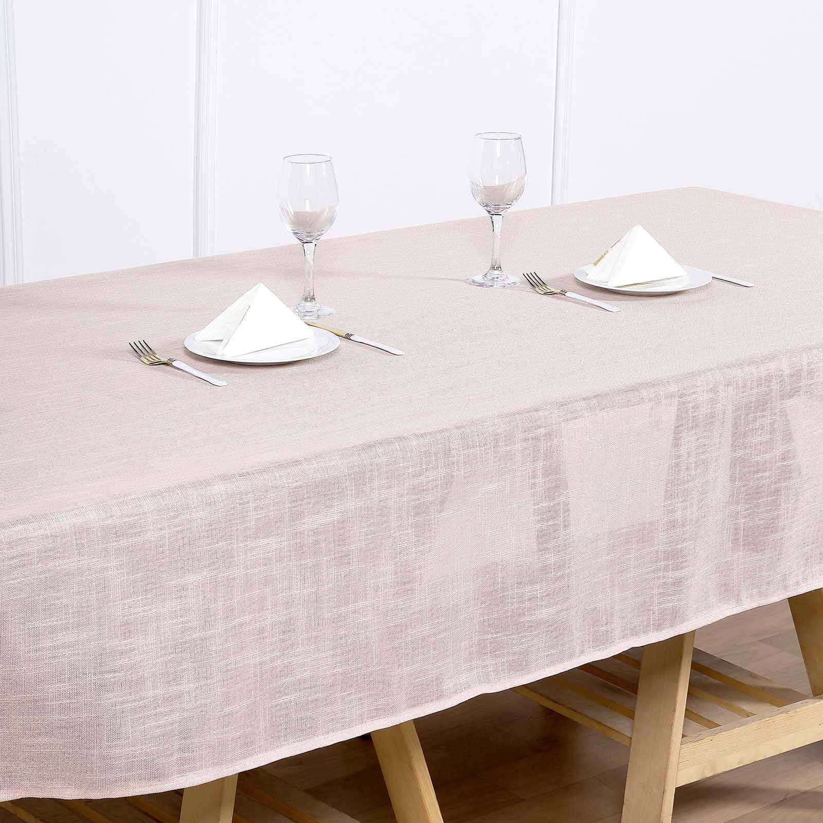 Faux Linen 60x126 Rectangular Tablecloth Blush - Slubby Textured & Wrinkle Resistant for Weddings and Special Events