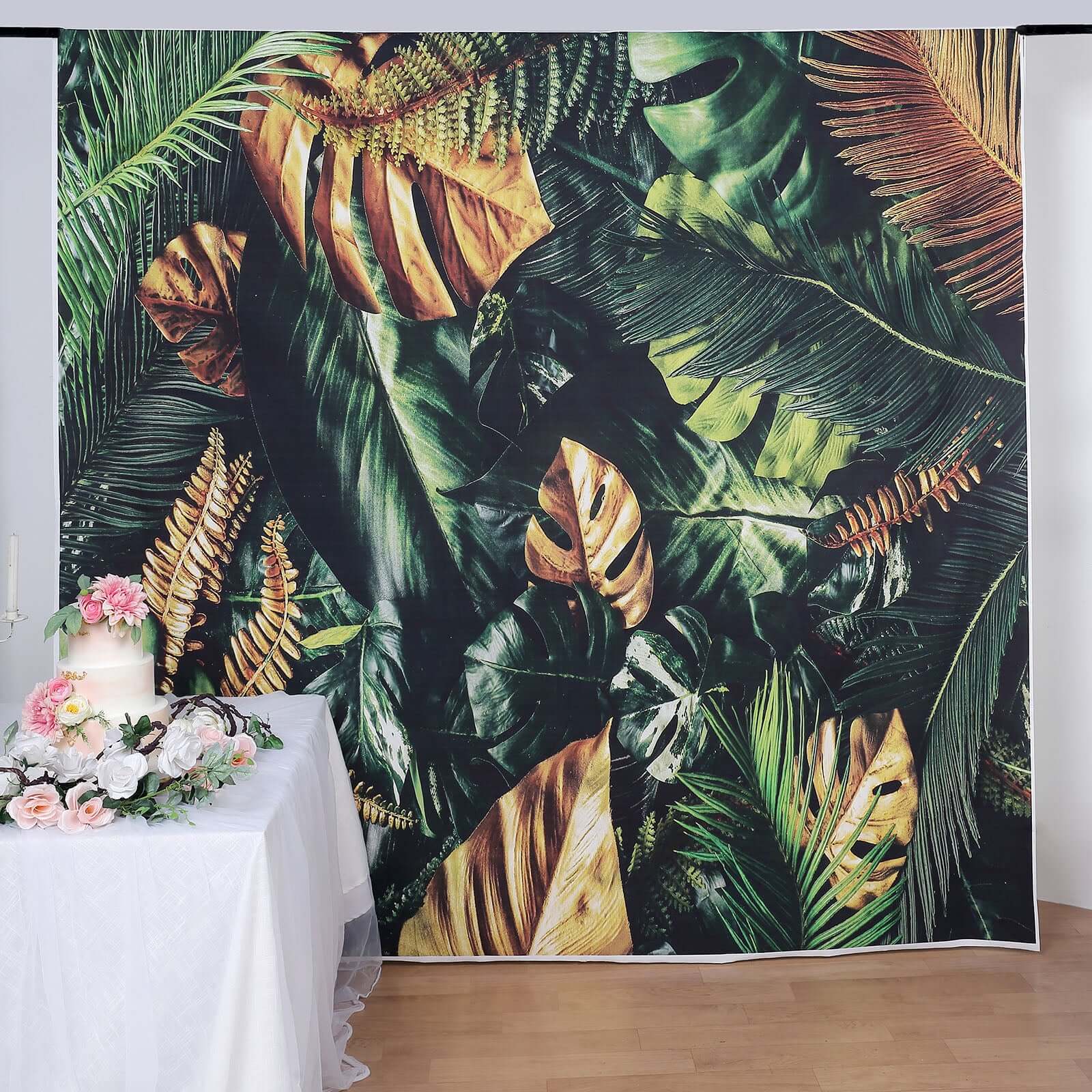 8ftx8ft Green Gold Tropical Jungle Safari Leaf Print Vinyl Backdrop