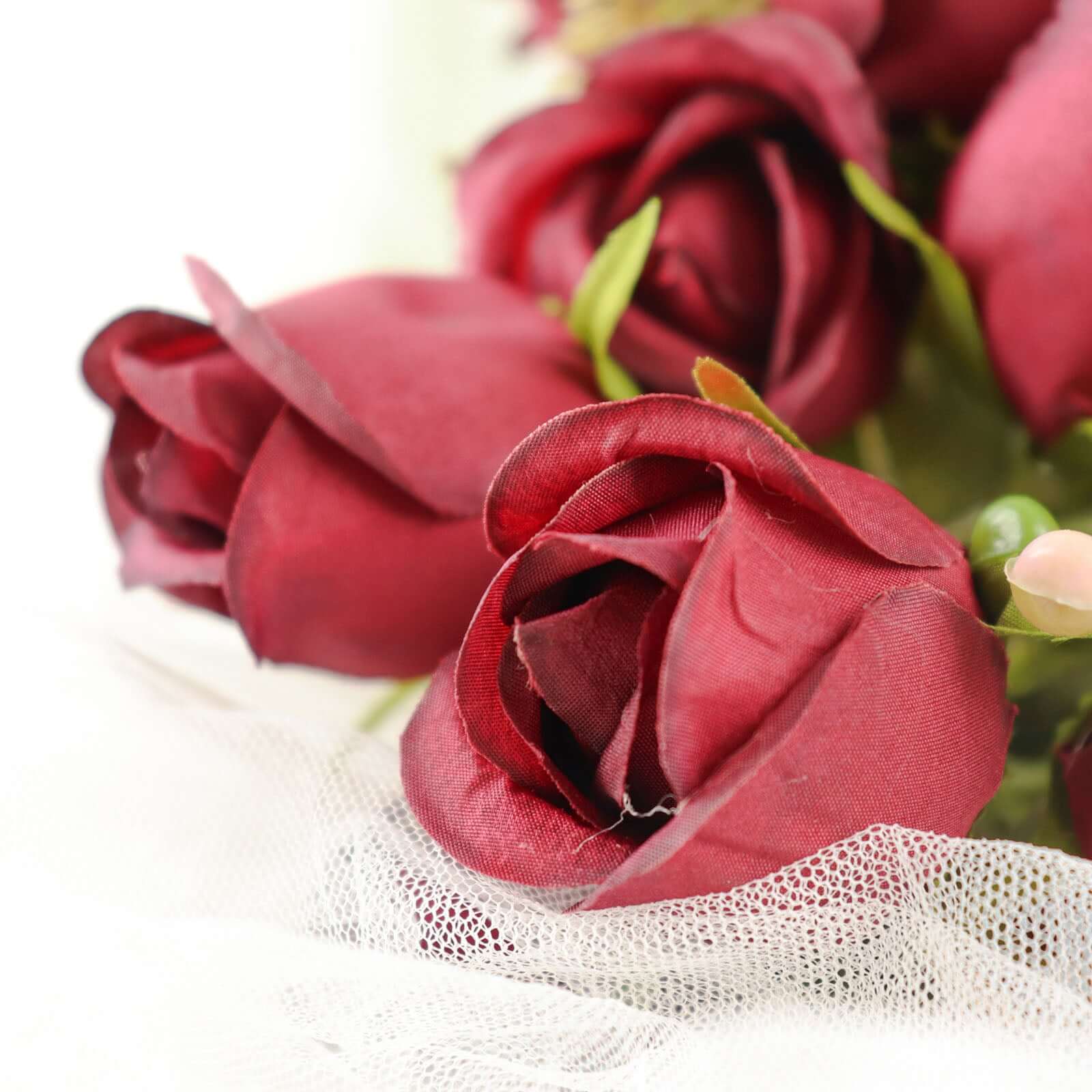 3 Pack 13 Burgundy Real Touch Silk Rose Bud Flower Bridal Bouquets, Artificial Floral Bush Arrangements