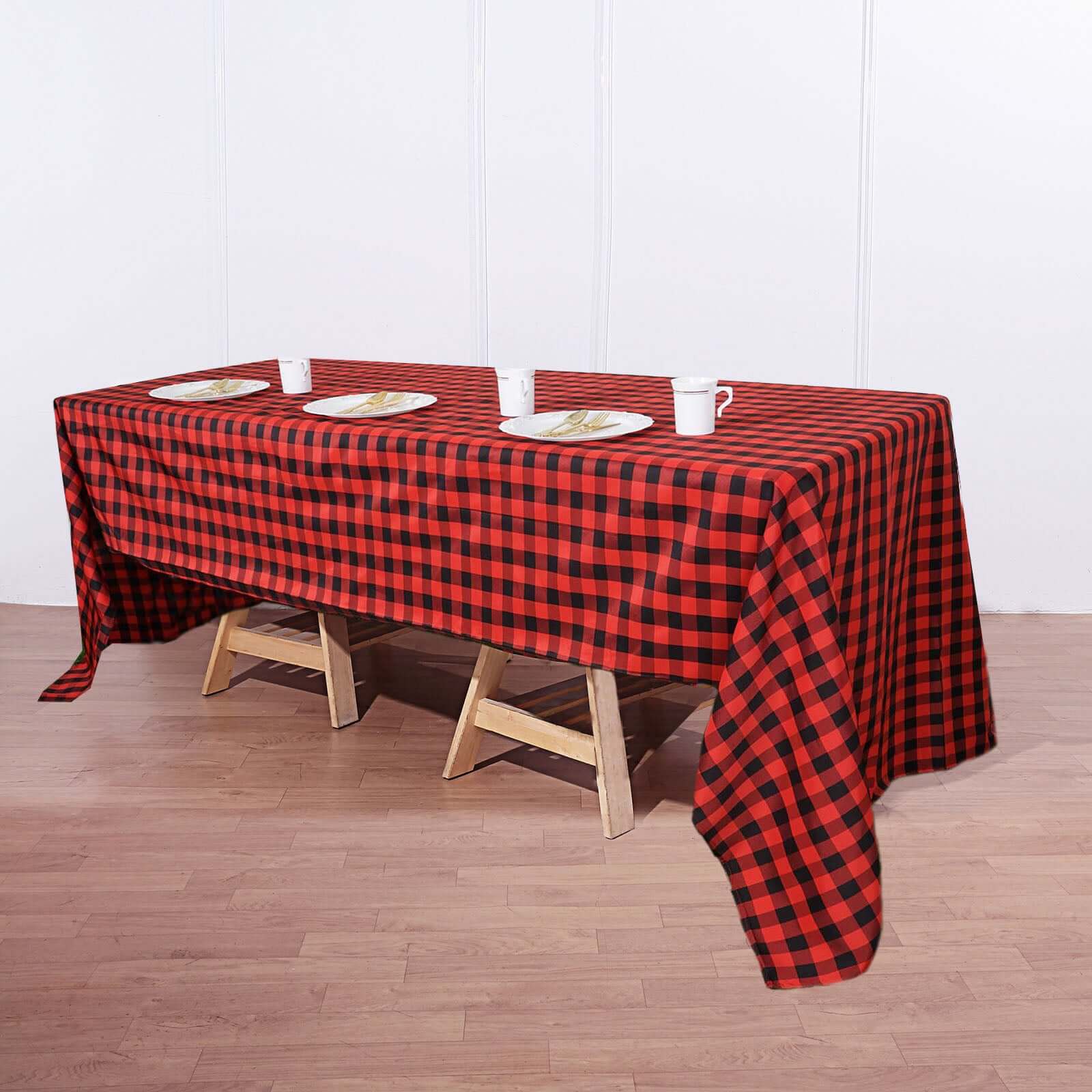 Polyester 60x126 Rectangle Tablecloth Black/Red - Buffalo Plaid Checkered Table Cover