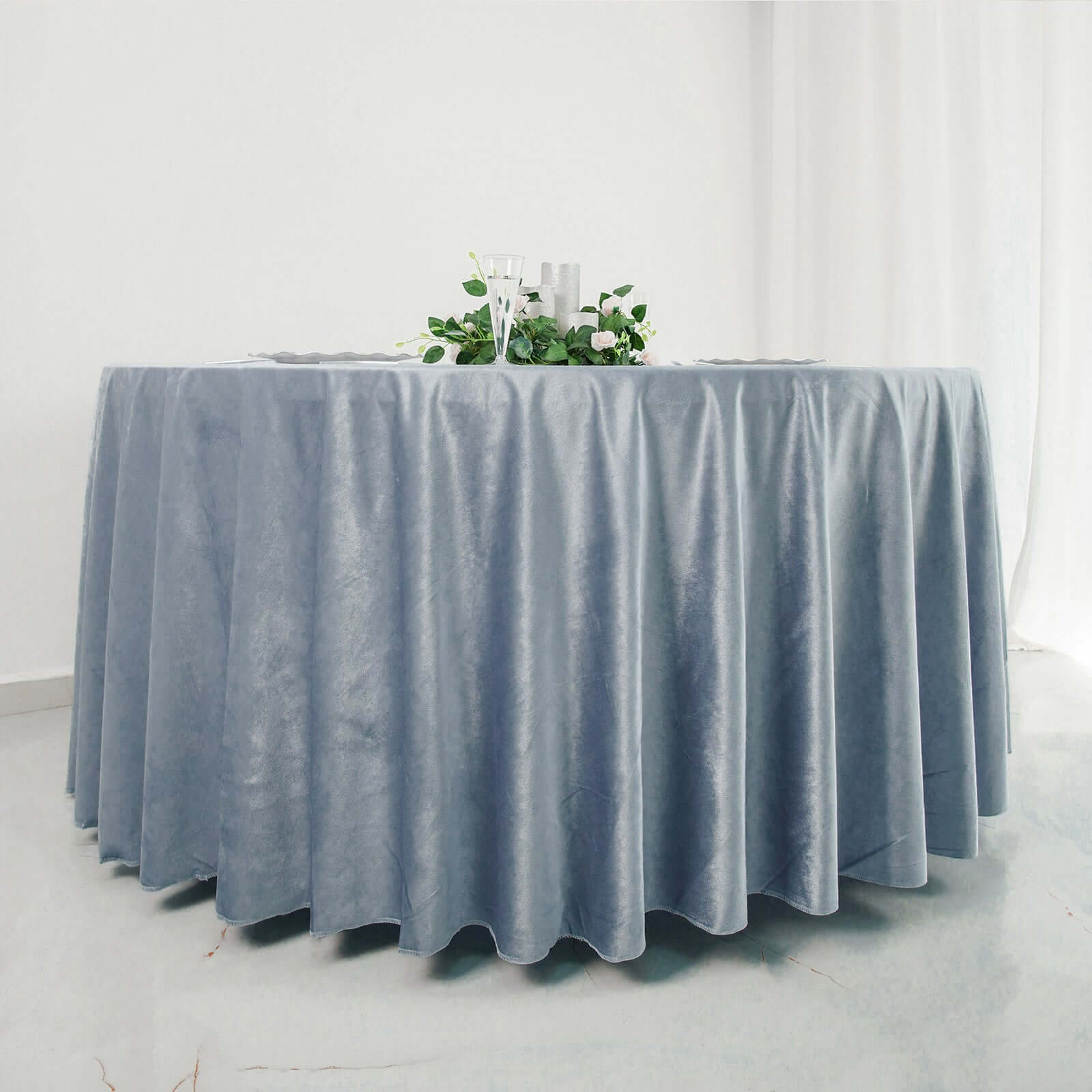 Premium Velvet 120 Round Tablecloth Dusty Blue - Reusable Soft & Seamless Table Cover