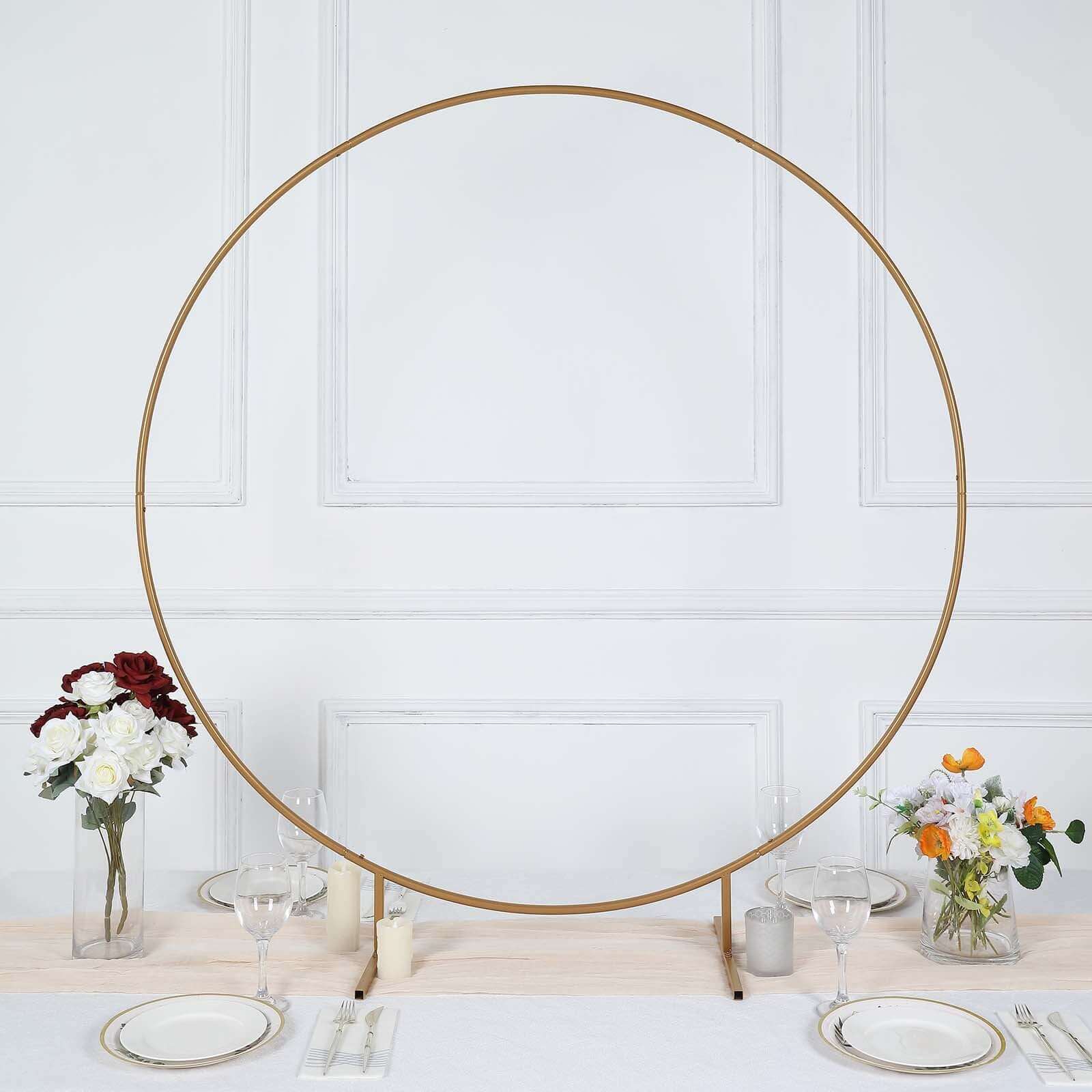 4ft Gold Metal Floral Hoop Frame Table Centerpiece, Round Arch Wedding Cake Display Stand