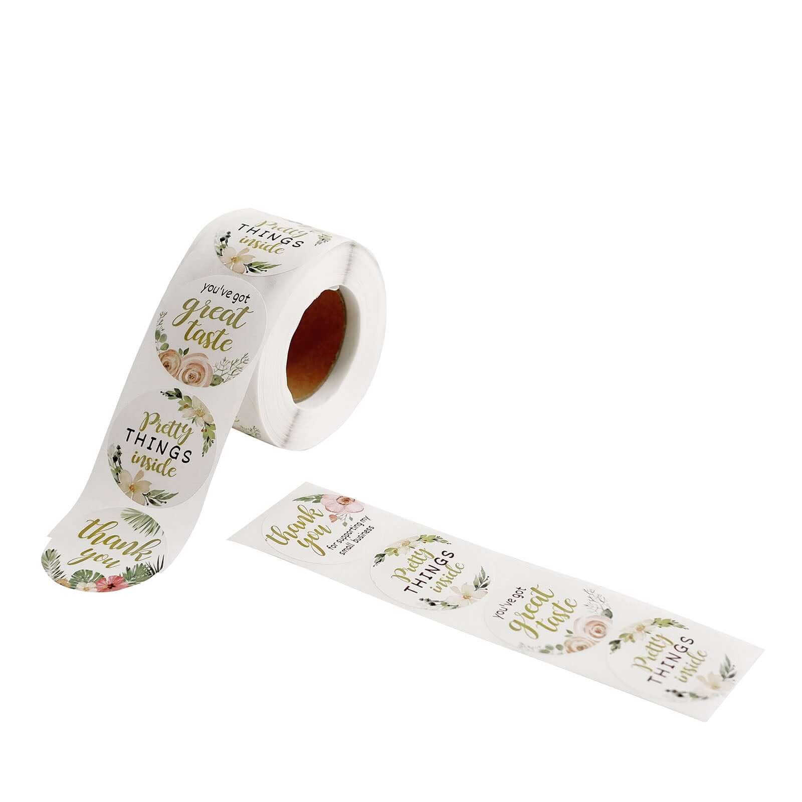 500Pcs 1.5 Thank You Themed Assorted Text Floral Stickers Roll, Labels For DIY Envelope Seal - Round