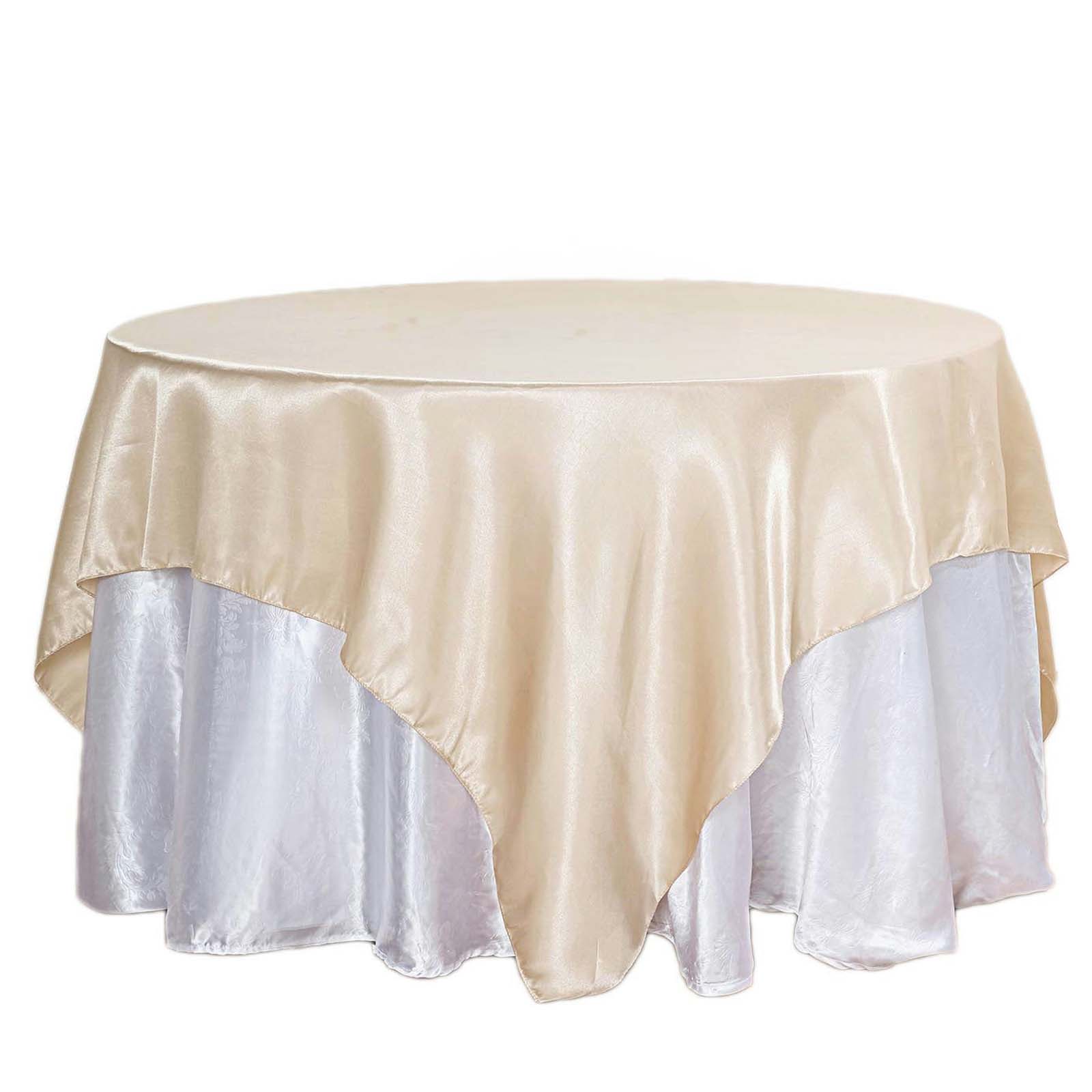 Satin 90x90 Table Overlay Square Tablecloth Beige - Smooth Finish Table Topper