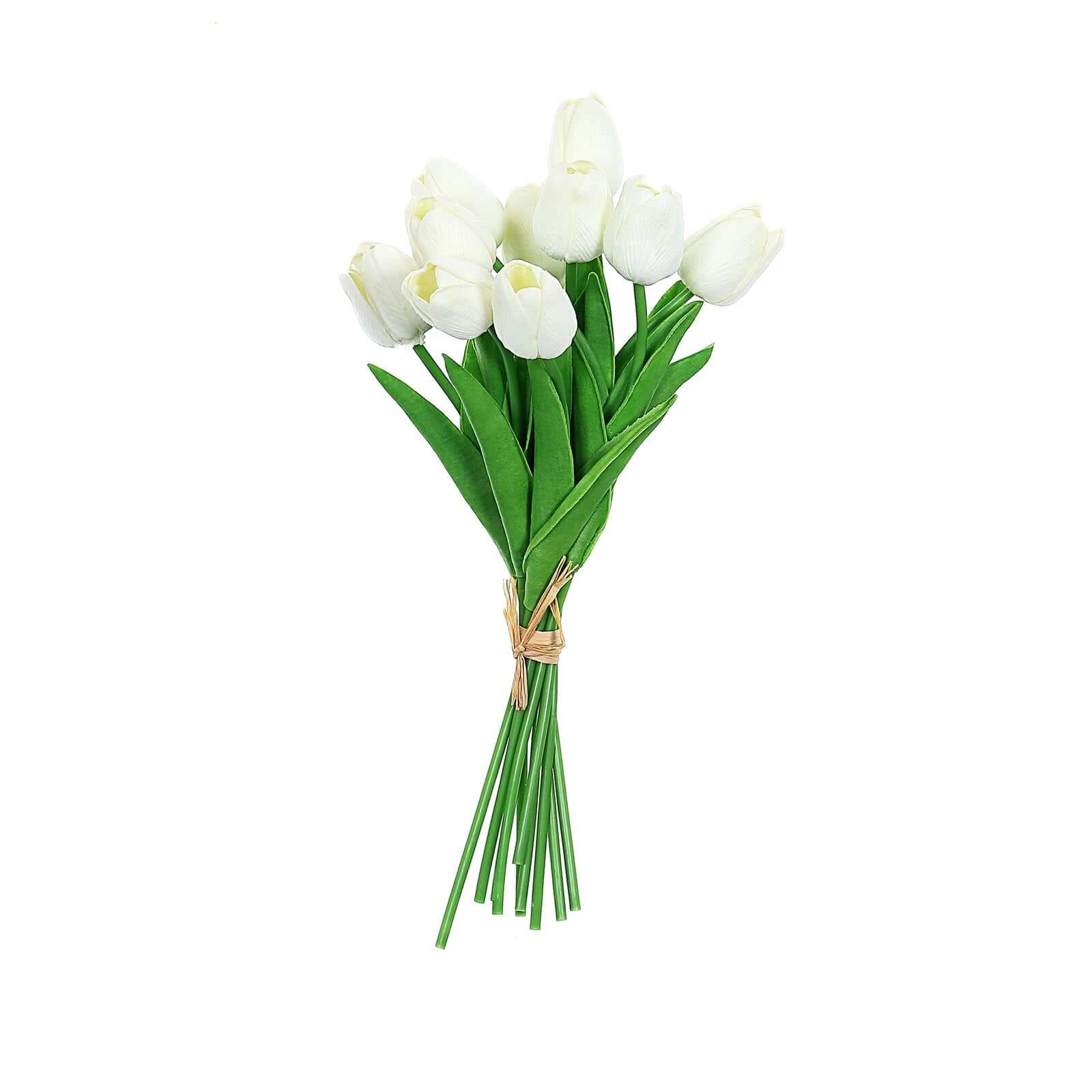 10 Stems 13 White Real Touch Artificial Foam Tulip Flower Bouquets