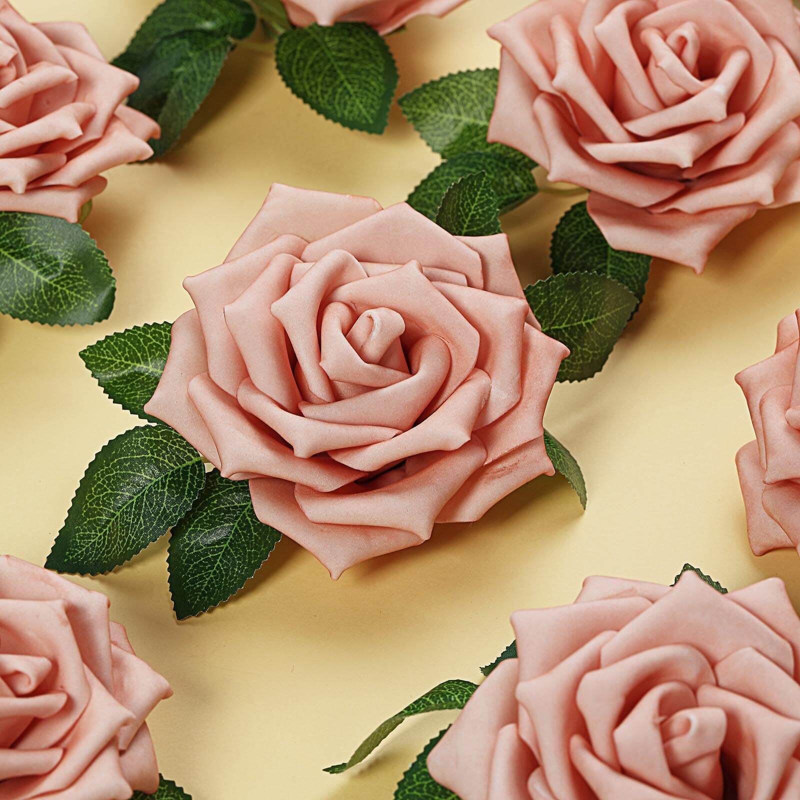 24 Roses 5 Dusty Rose Artificial Foam Flowers With Stem Wire and Leaves