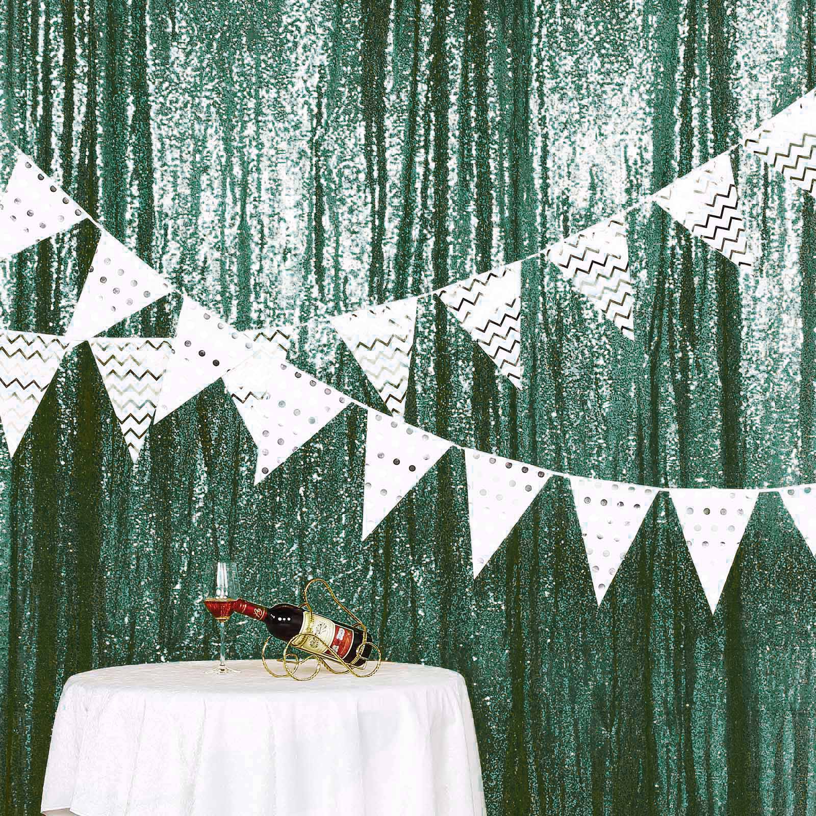 8ftx8ft Hunter Emerald Green Sequin Event Curtain Drapes, Backdrop Event Panel