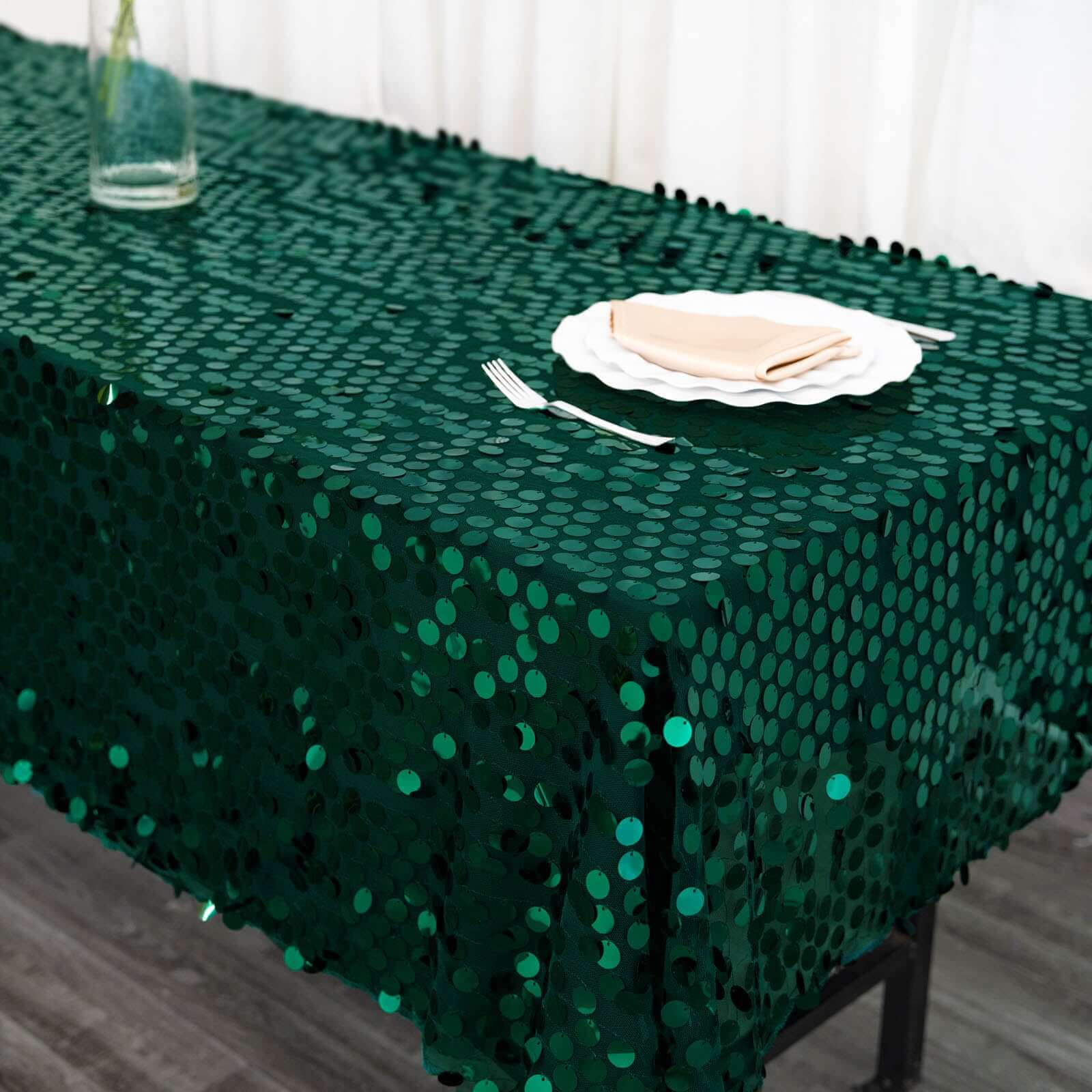 Sequin 60x102 Rectangle Tablecloth Hunter Emerald Green - Big Payette Design for Modern Gatherings