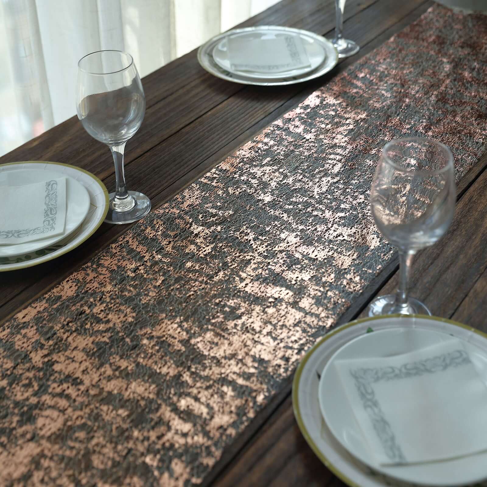 Mesh Polyester 108 Table Runner Roll Metallic Rose Gold - Distressed Foil Look Disposable Table Decor