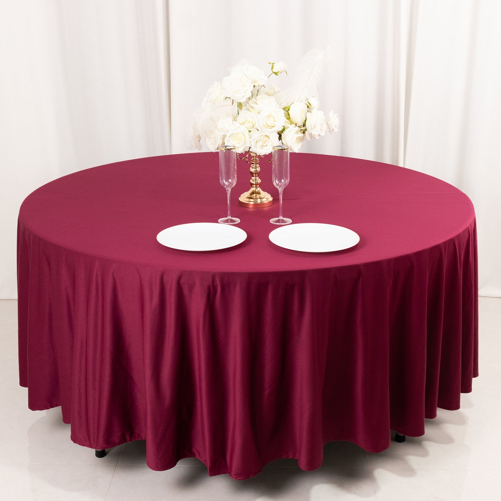 Premium Scuba Round 108 Tablecloth Burgundy - Wrinkle Free & Stain Resistant Table Cover