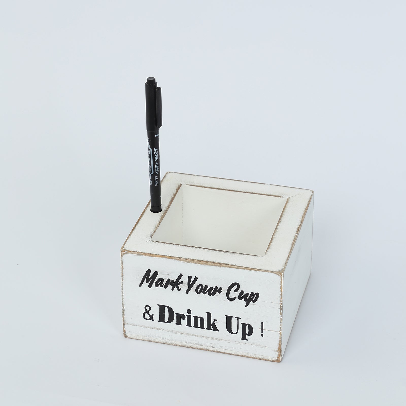 Rustic Wooden Solo Cup Holder Whitewashed with Black Marker - Farmhouse Party Dispenser Box 5.5