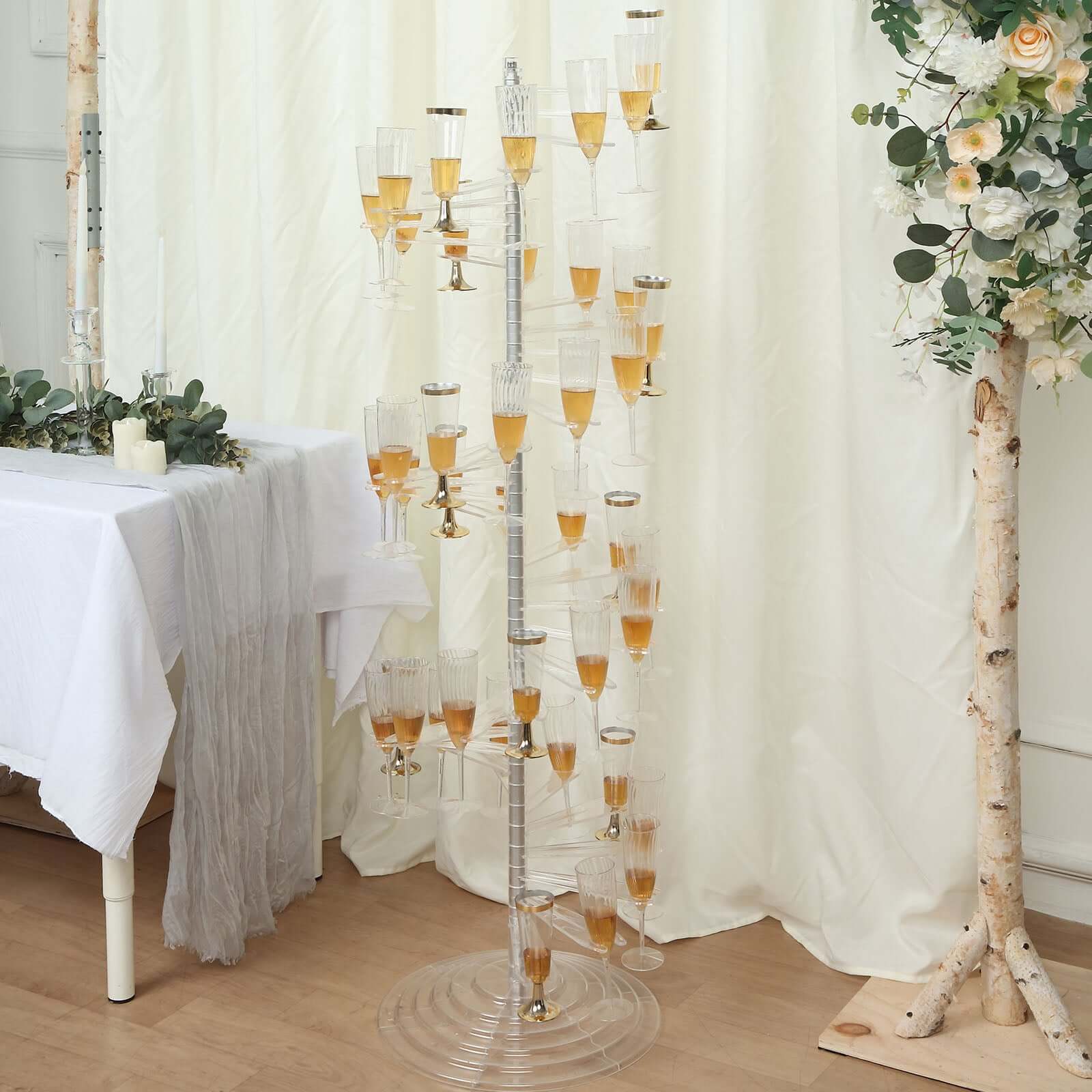 Champagne Glass Holder Tower Clear Acrylic Spiral Design - Flute Display Rack Cocktail Tree Stand with 40 Holders for Professional & Home Use 4.5ft