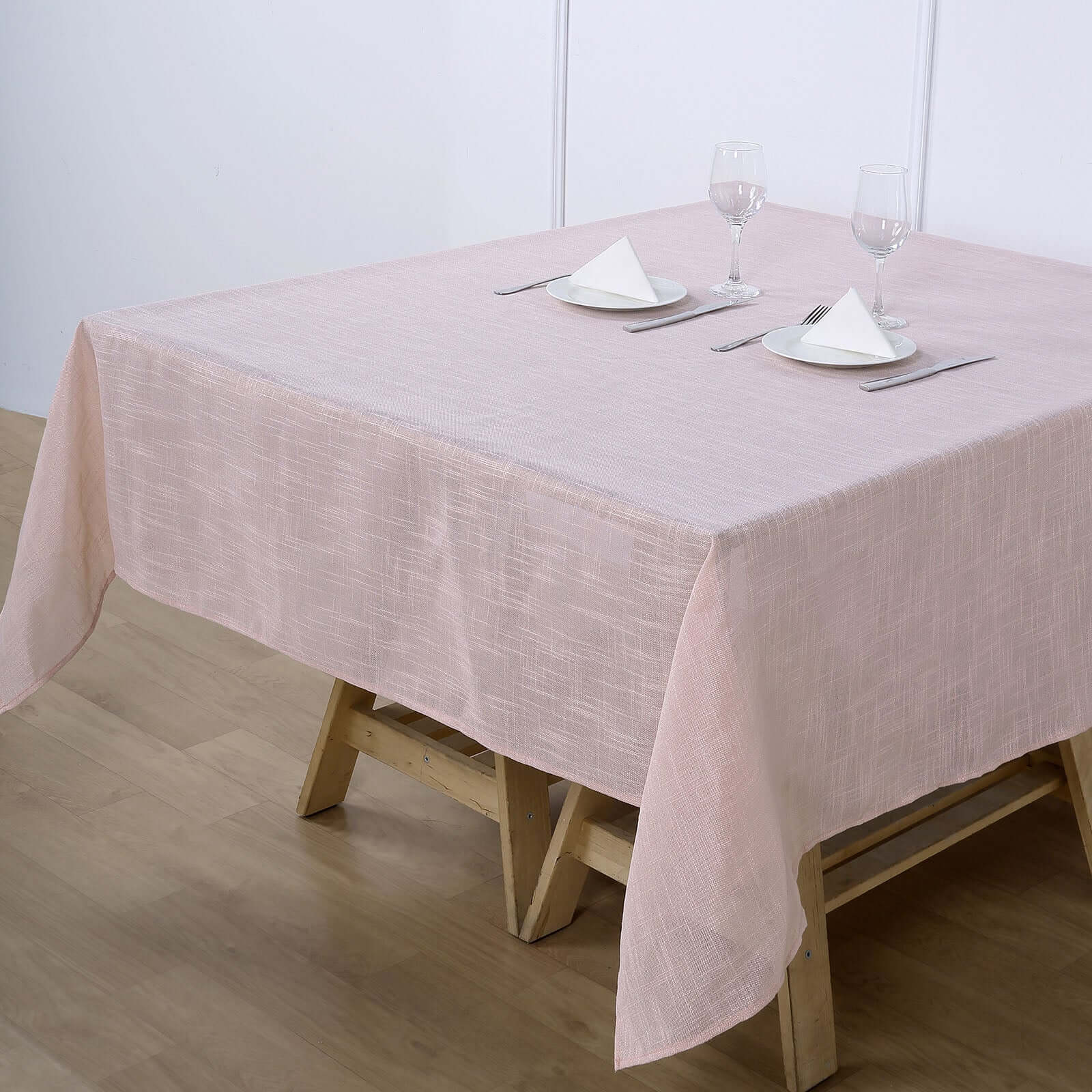 Linen 72x72 Table Overlay Square Tablecloth Blush - Slubby Textured Wrinkle-Resistant Design for Stylish Occasions