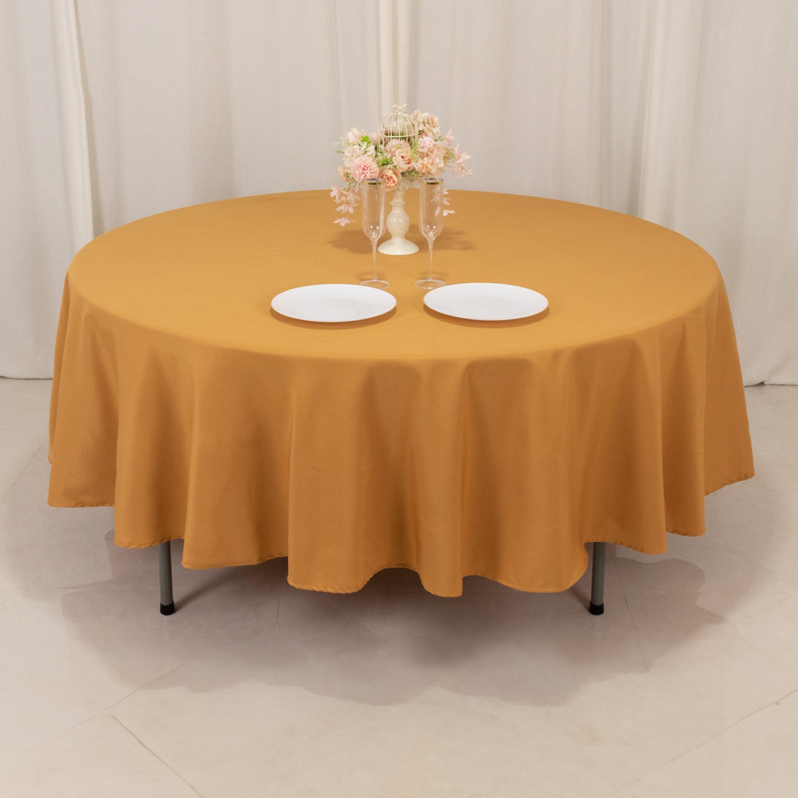 Premium Polyester 90 Round Tablecloth Gold - Stain and Wrinkle-Resistant 220GSM Table Cover for Weddings & Event Decor