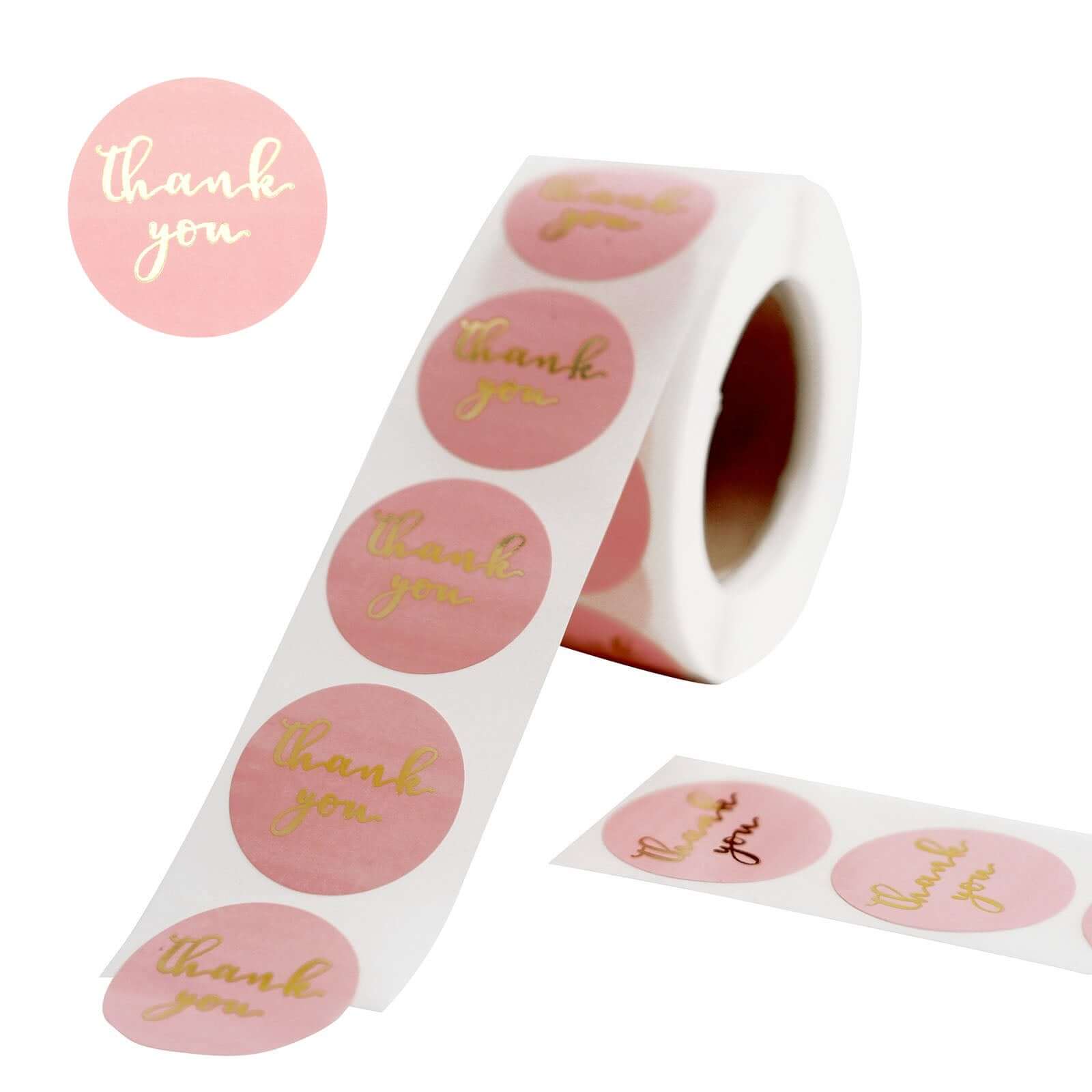 500Pcs 1 Thank You Gold Foil Text On Pink Stickers Roll Décor, Labels and Seals For DIY Envelope - Round