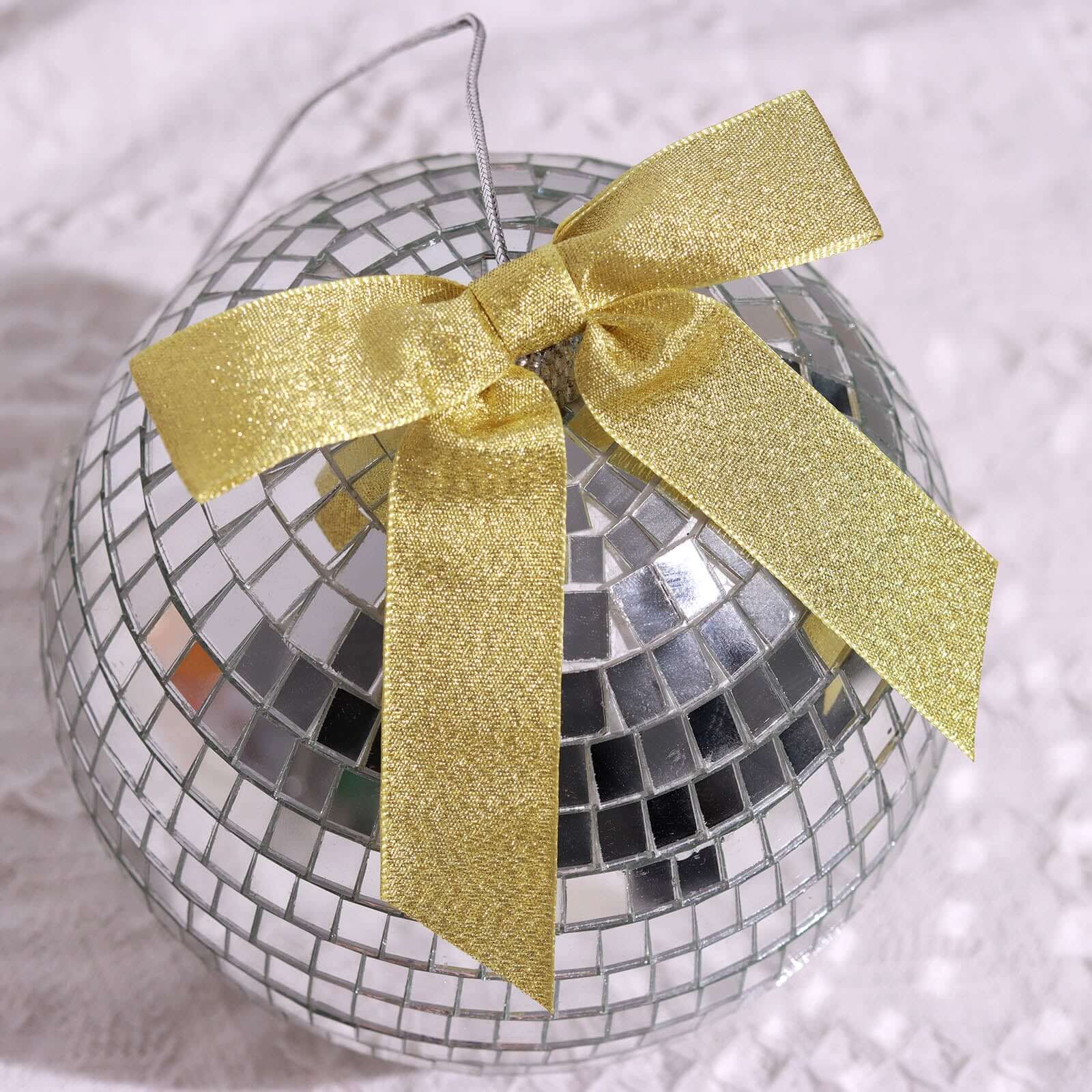 50 Pcs 4 Nylon Ribbon Bows With Twist Ties, Gift Basket Party Favor Bags Decor - Gold Glitter Design