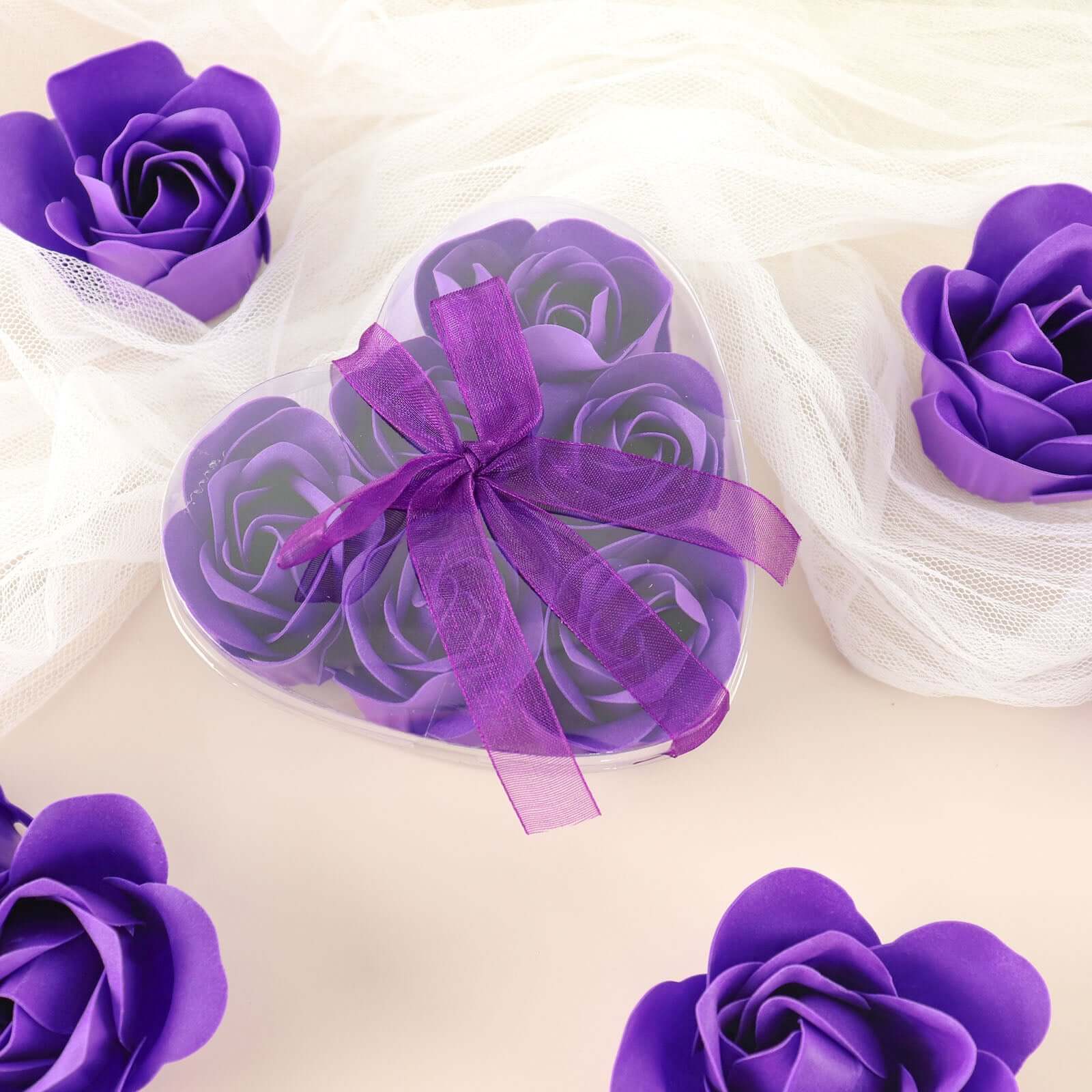 4 Pack 24 Pcs Purple Scented Rose Soap Heart Shaped Party Favors With Gift Boxes And Ribbon