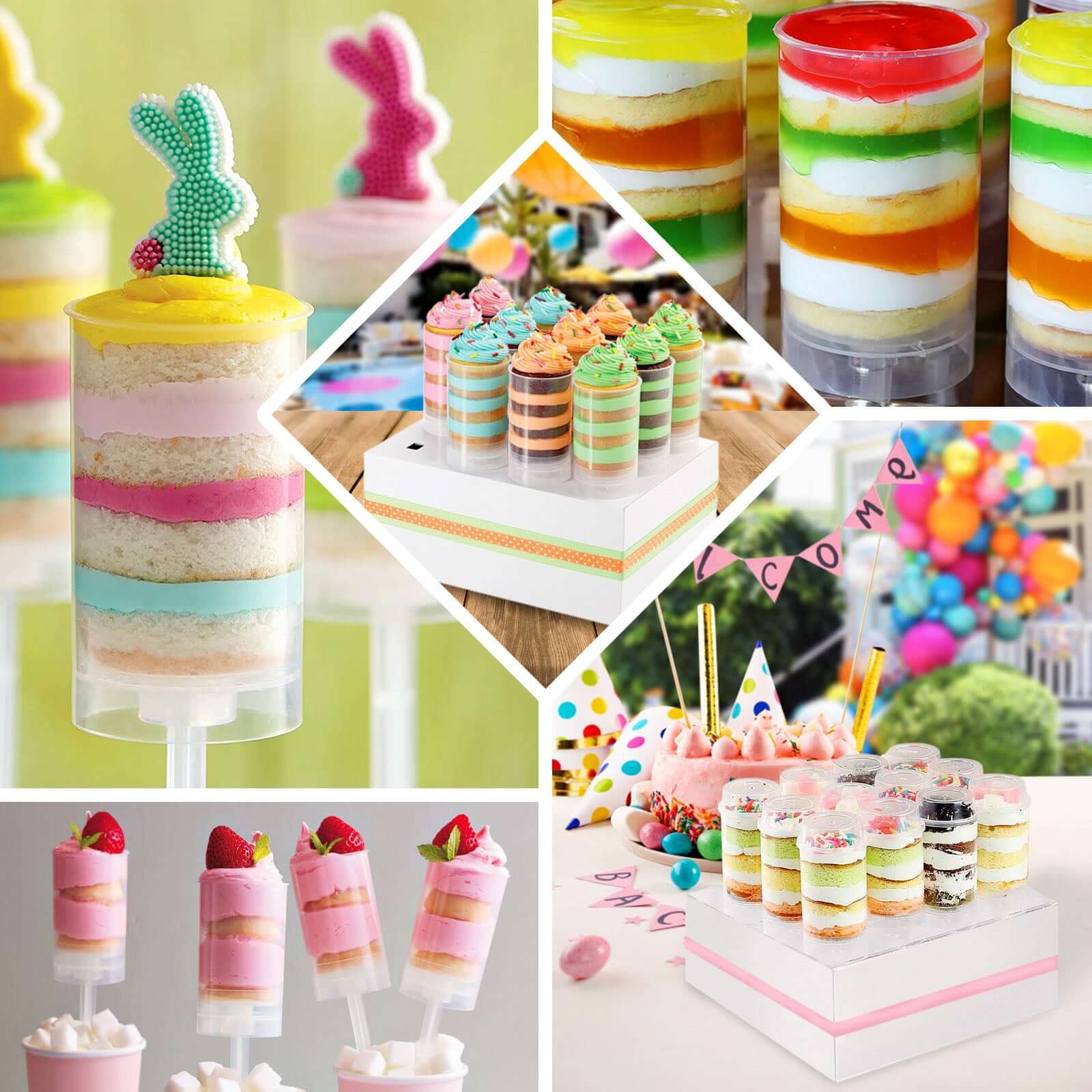 12-Pack Plastic Cake Push-Up Pops Clear with Holder - Easy-to-Use Push Pop Containers for Layered Desserts Jello & Candy Displays