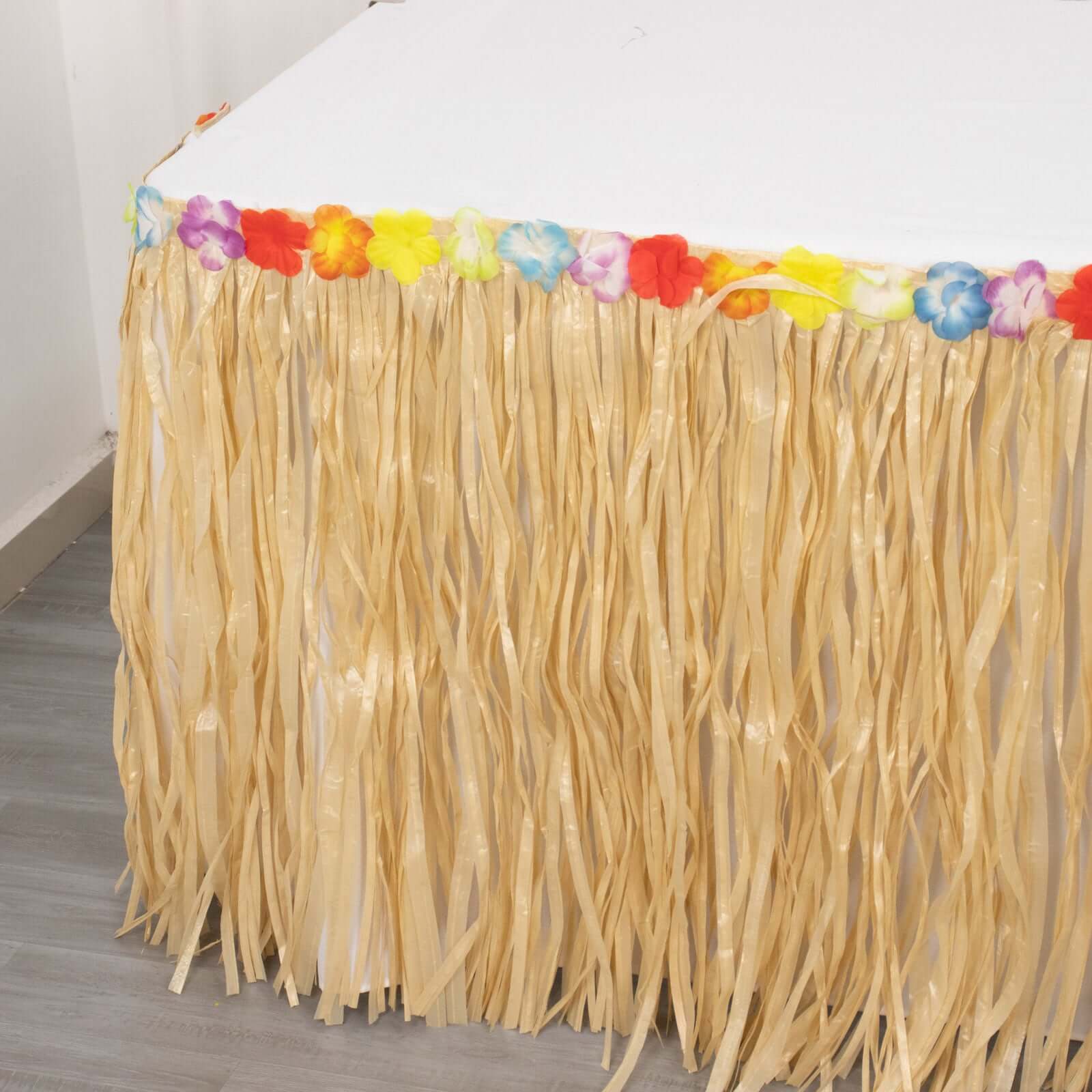 Raffia Grass Table Skirt Natural - Rustic Skirt for Hawaiian Party Decor 9ft