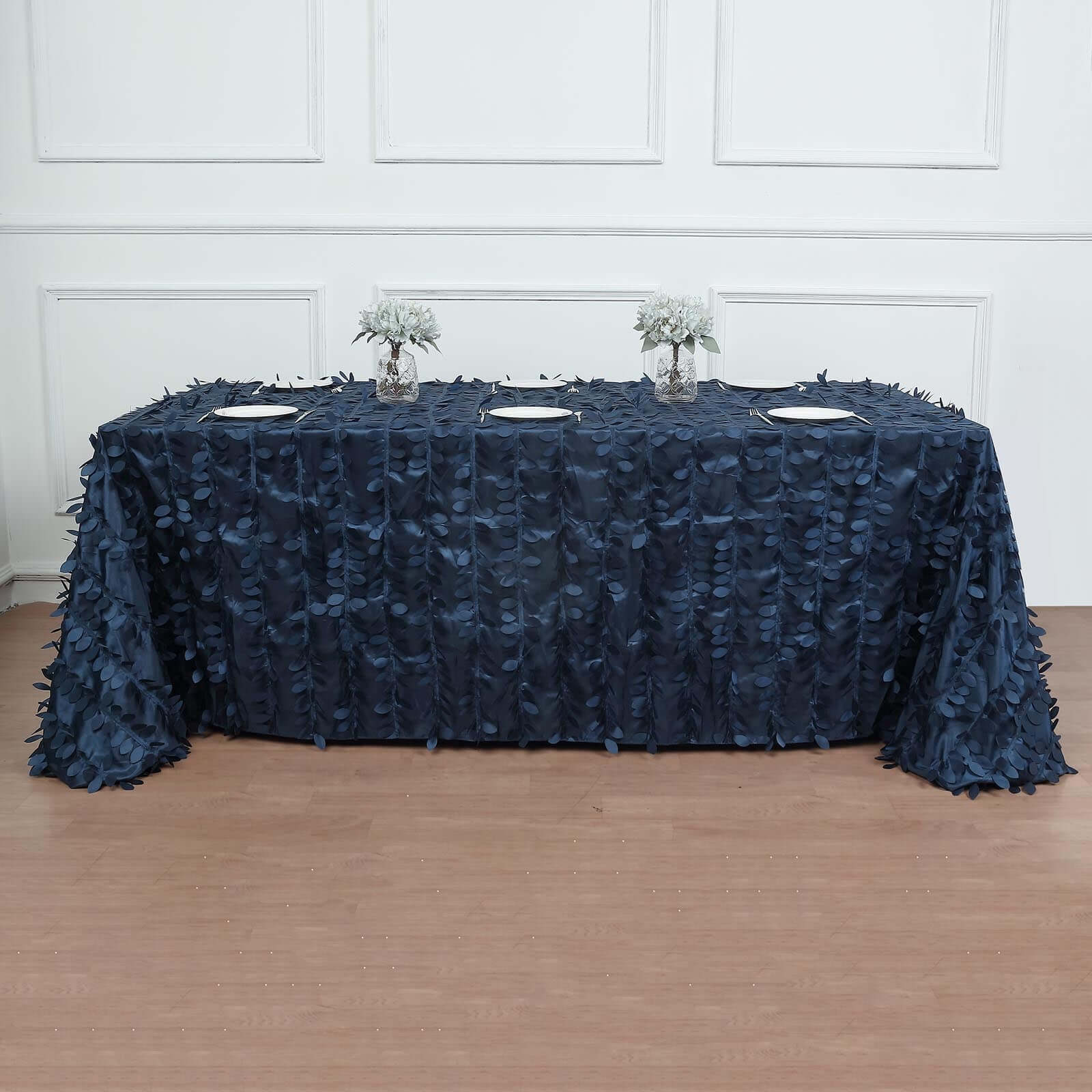 Taffeta 90x132 Rectangle Tablecloth Navy Blue | 3D Leaf Petal Design Seamless Table Cover