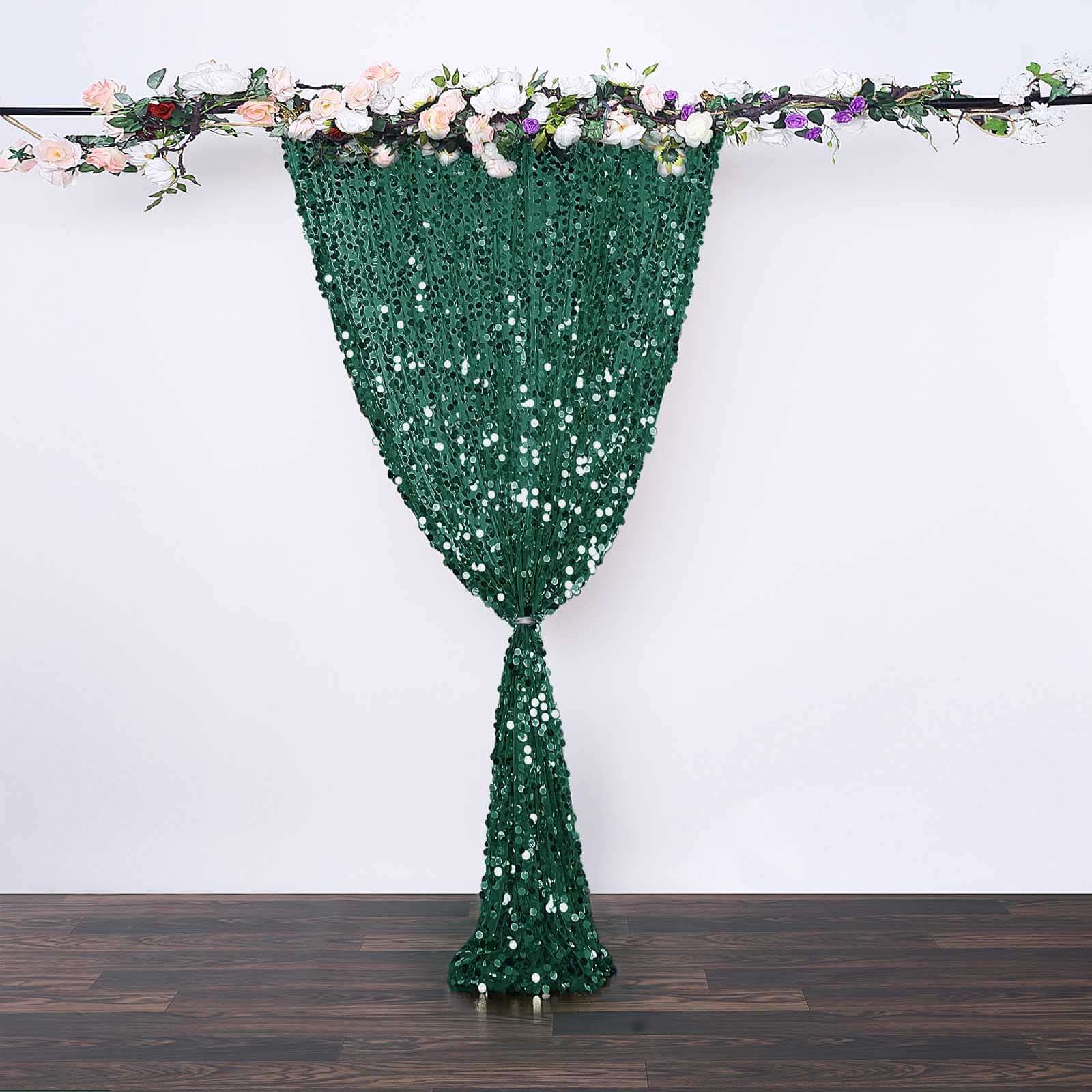 8ftx8ft Hunter Emerald Green Big Payette Sequin Event Curtain Drapes, Backdrop Event Panel