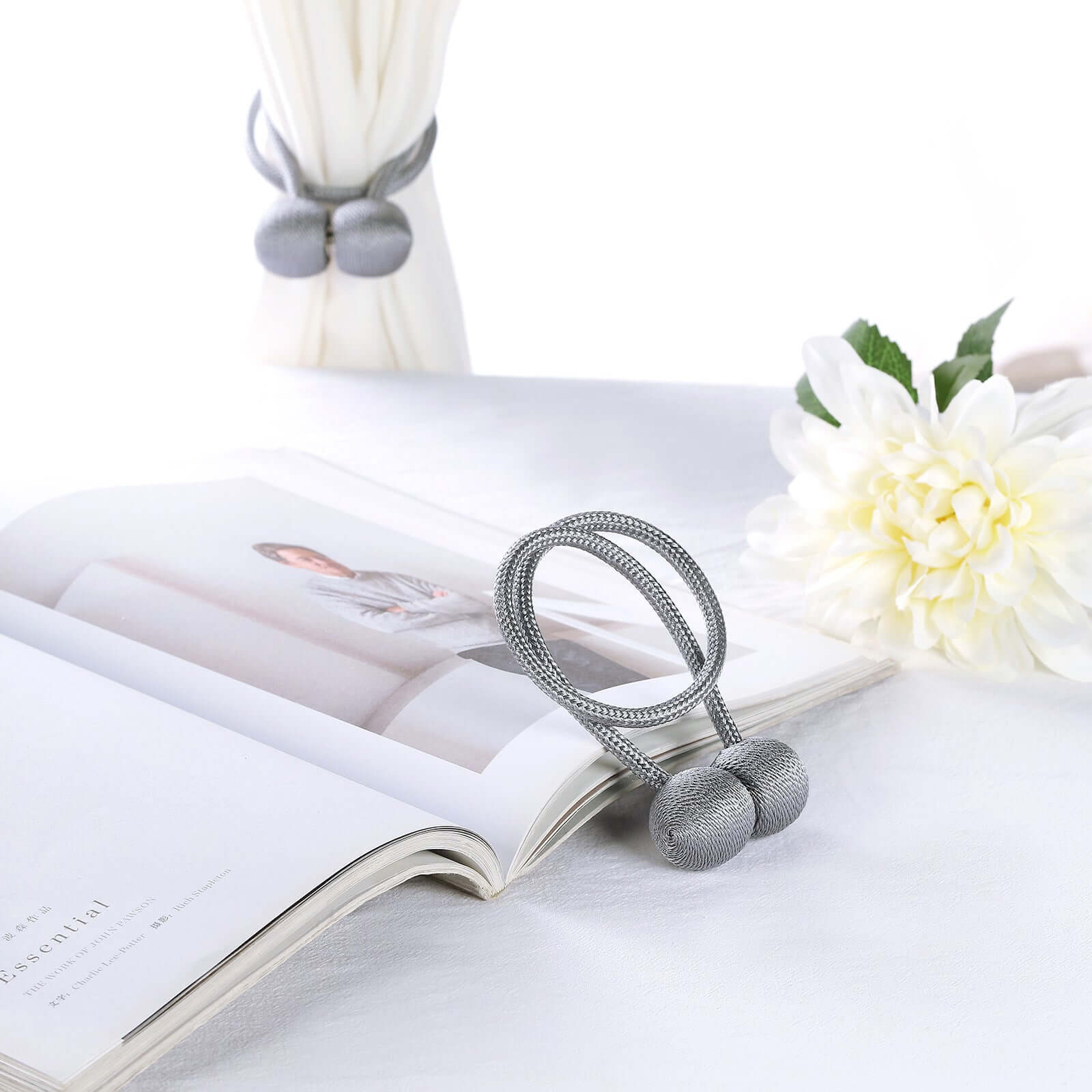 2 Pack Silver Magnetic Curtain Tie Backs For Window Drapes and Backdrop Panels