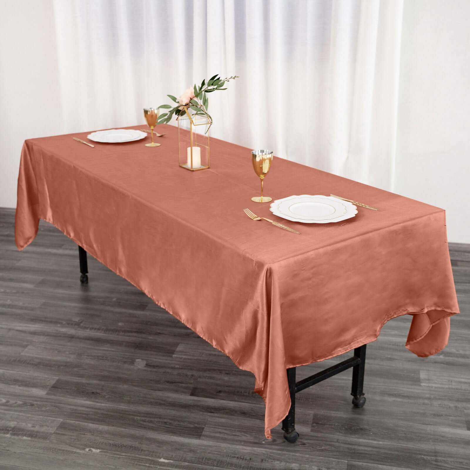 Satin Rectangular 60x102 Tablecloth Terracotta (Rust) - Smooth and Lustrous Table Cover