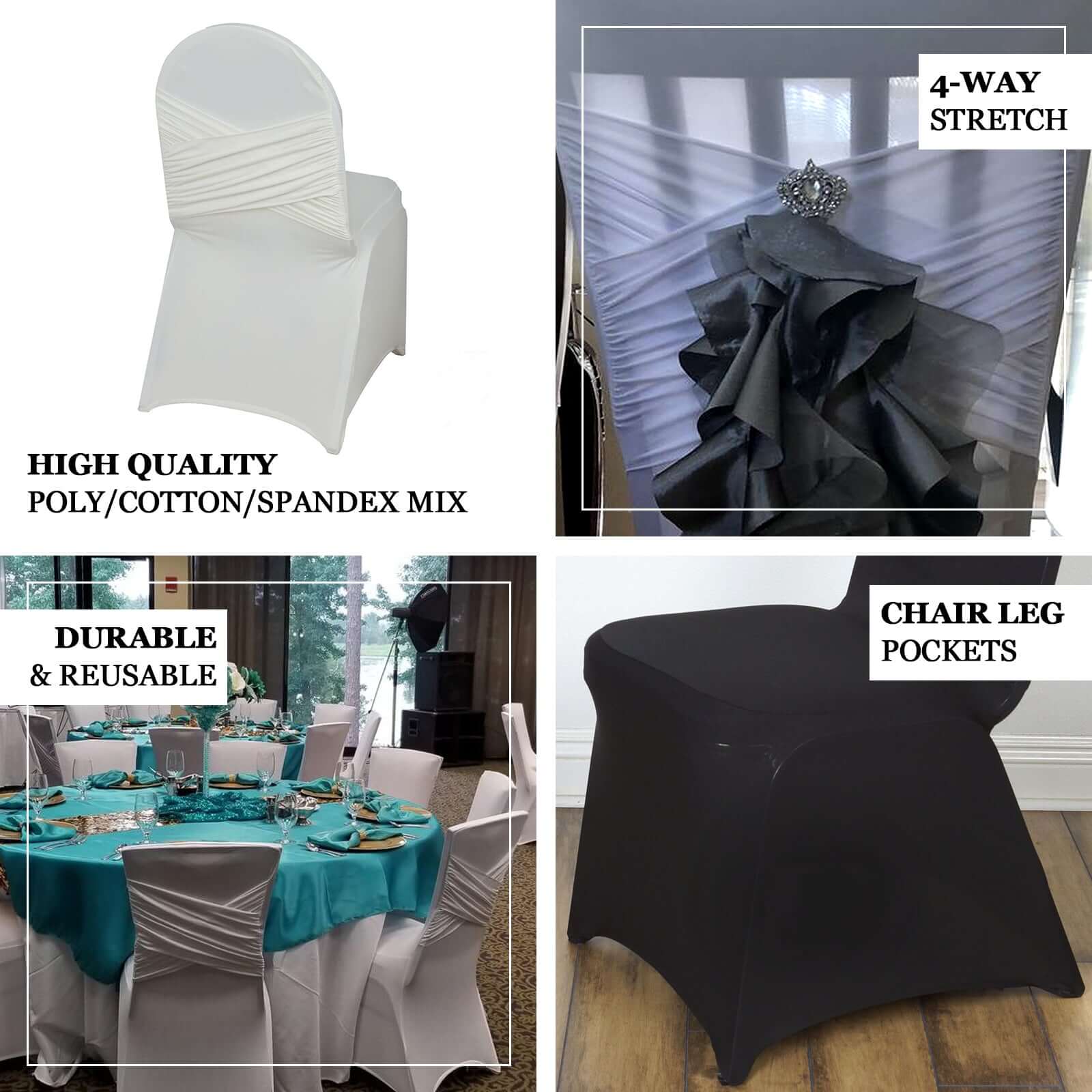 Spandex Chair Cover Madrid Style for Banquet Chairs Black - Stylish Stretch 180GSM Fitted Slipcover