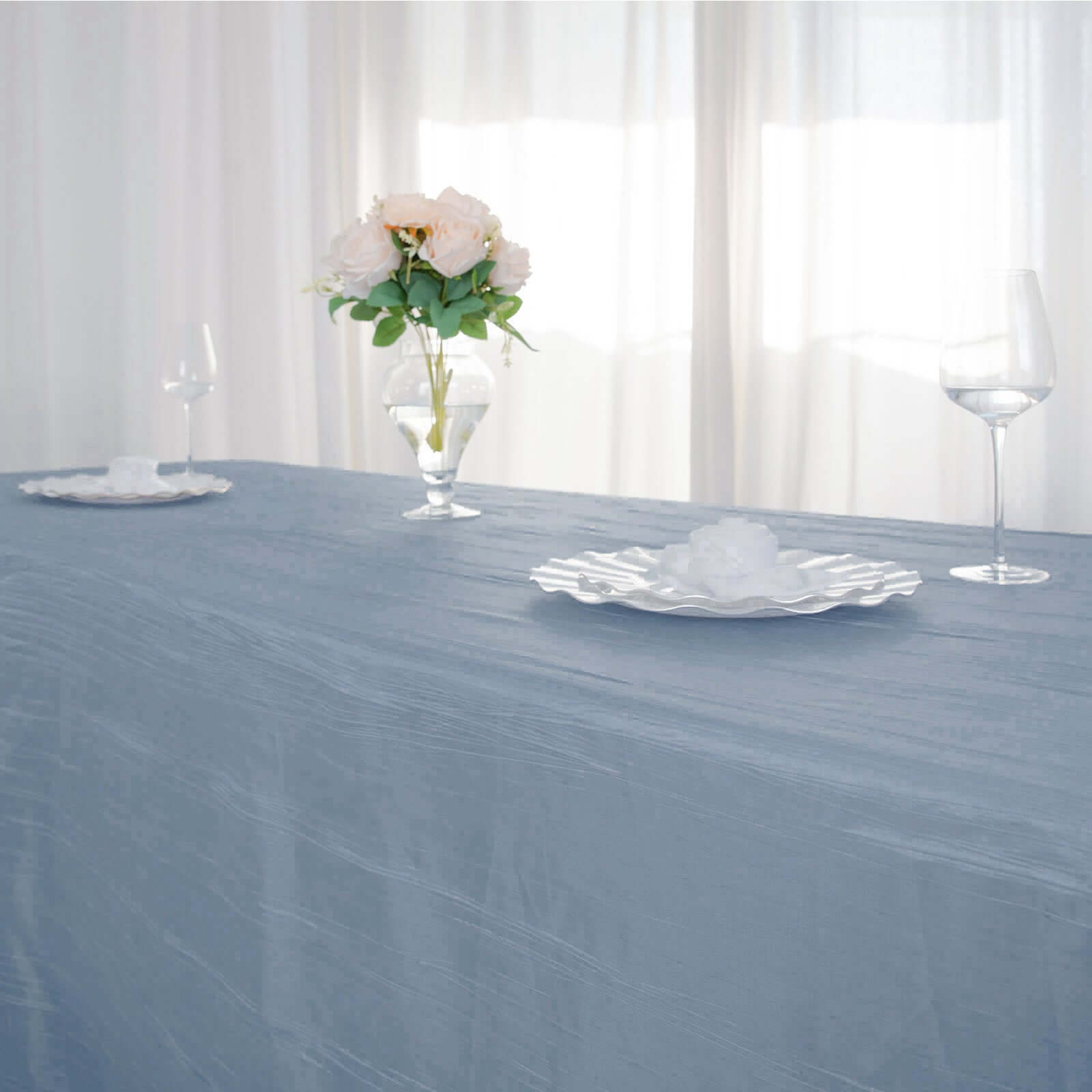 Taffeta 90x156 Rectangle Tablecloth Dusty Blue - Accordion Crinkle Seamless Table Cover