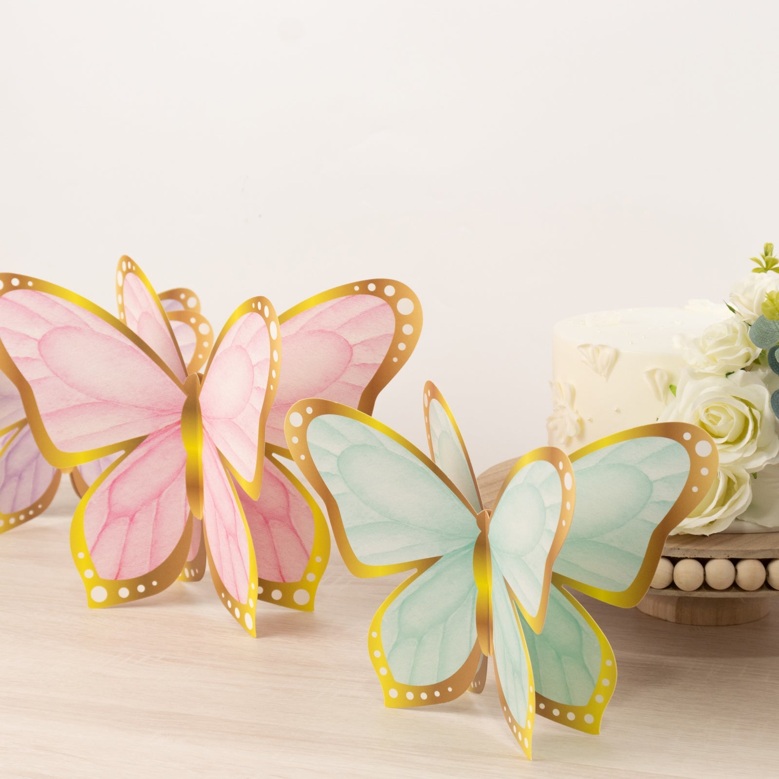 12 Pcs Cardstock Paper 3D Butterfly Table Centerpieces, Metallic Gold Foil Accents Pastel Color Party Decorations 10, 12