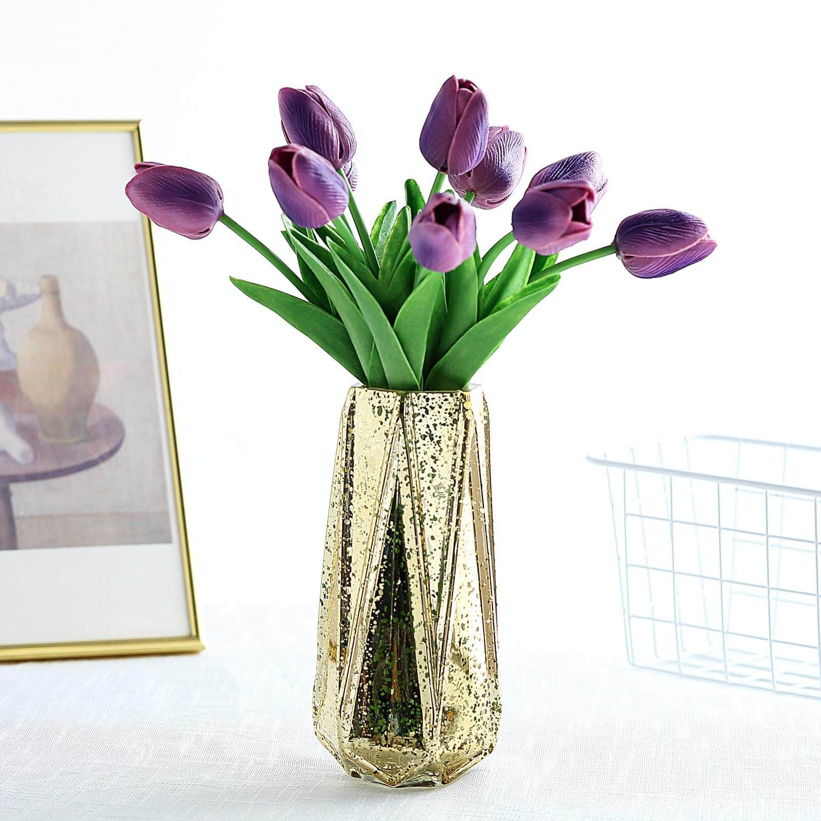 10 Stems 13 Eggplant Real Touch Artificial Foam Tulip Flowers