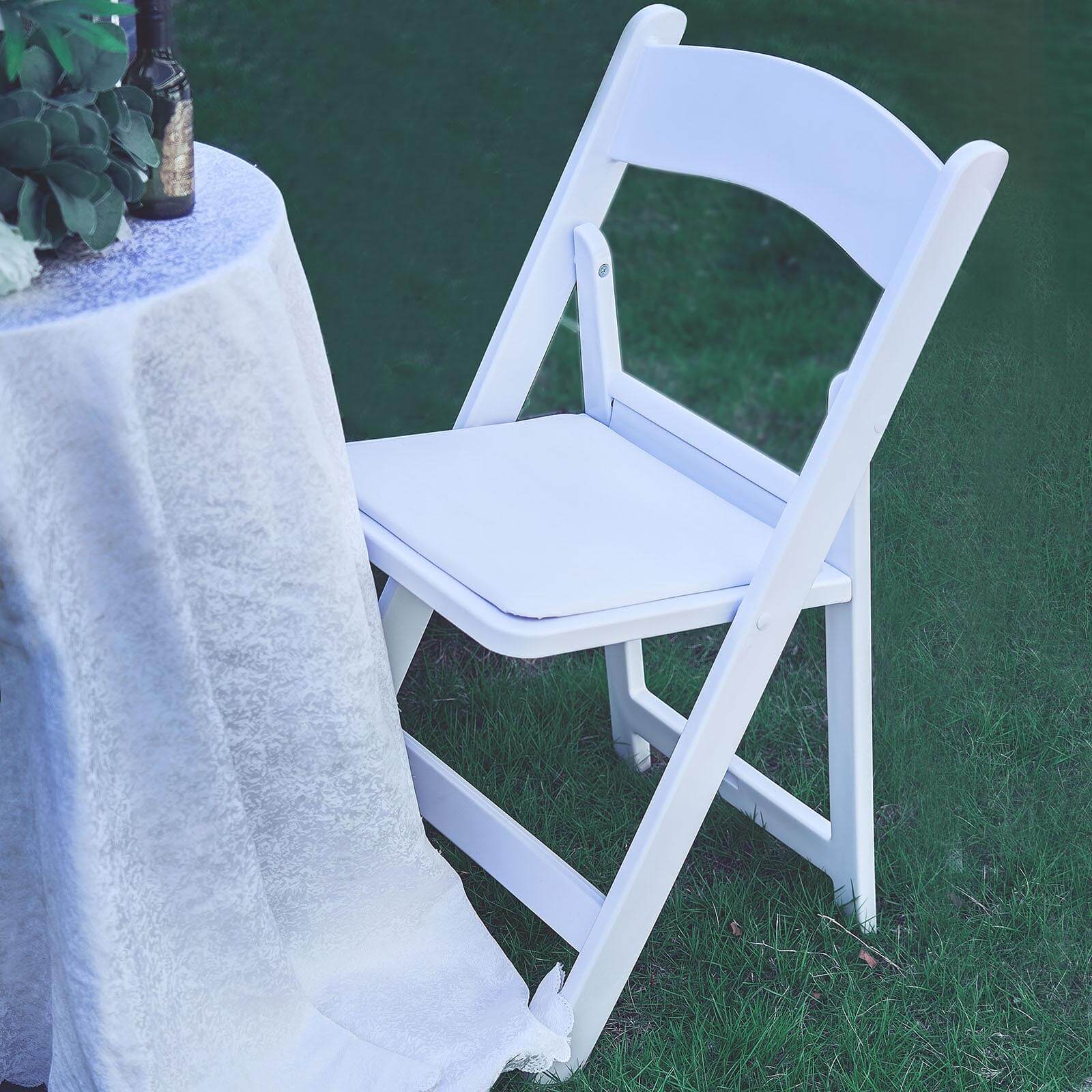 Resin Chair with Vinyl Padded Seat for Folding Use White - Stylish Design for Indoor or Outdoor Weddings & Gatherings