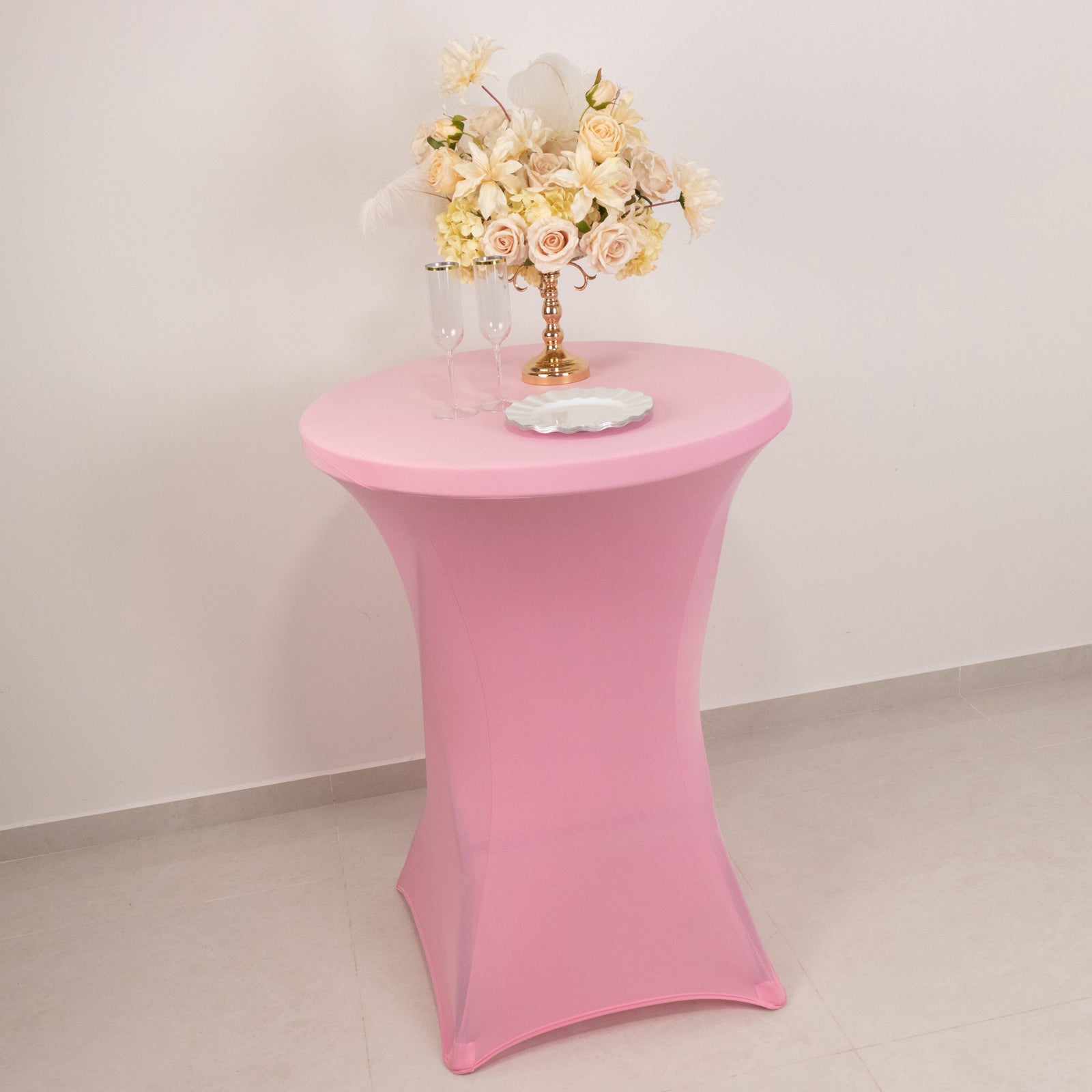 Spandex 24-32 Round Cocktail Table Cover Pink - Easy to Maintain Stretch Fitted Highboy Tablecloth