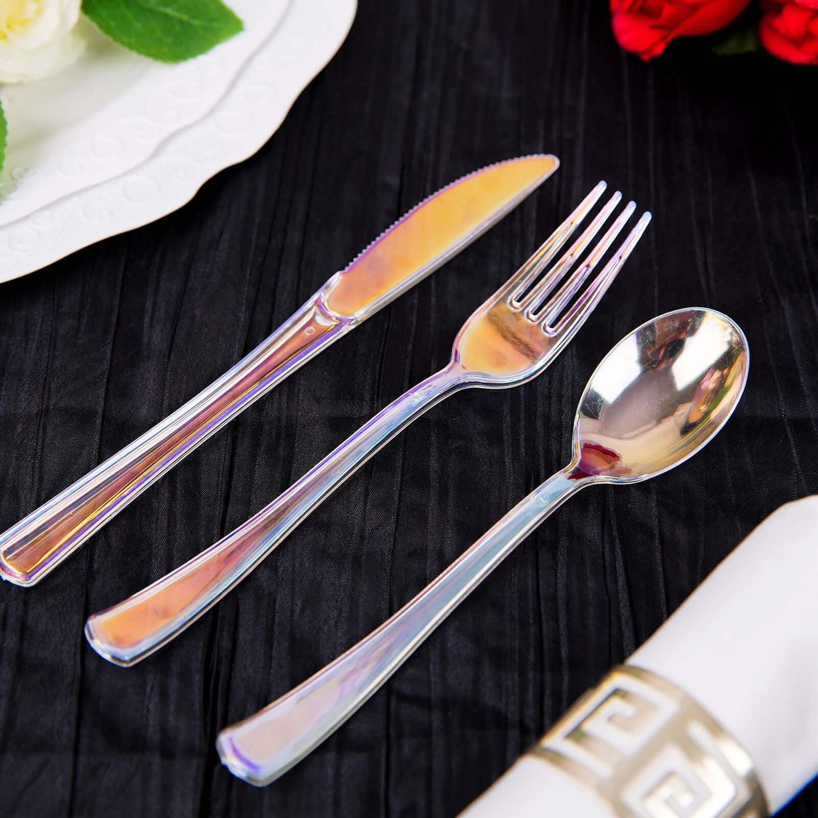 24-Pack Plastic Cutlery Set Iridescent - Stylish Disposable Silverware for Parties