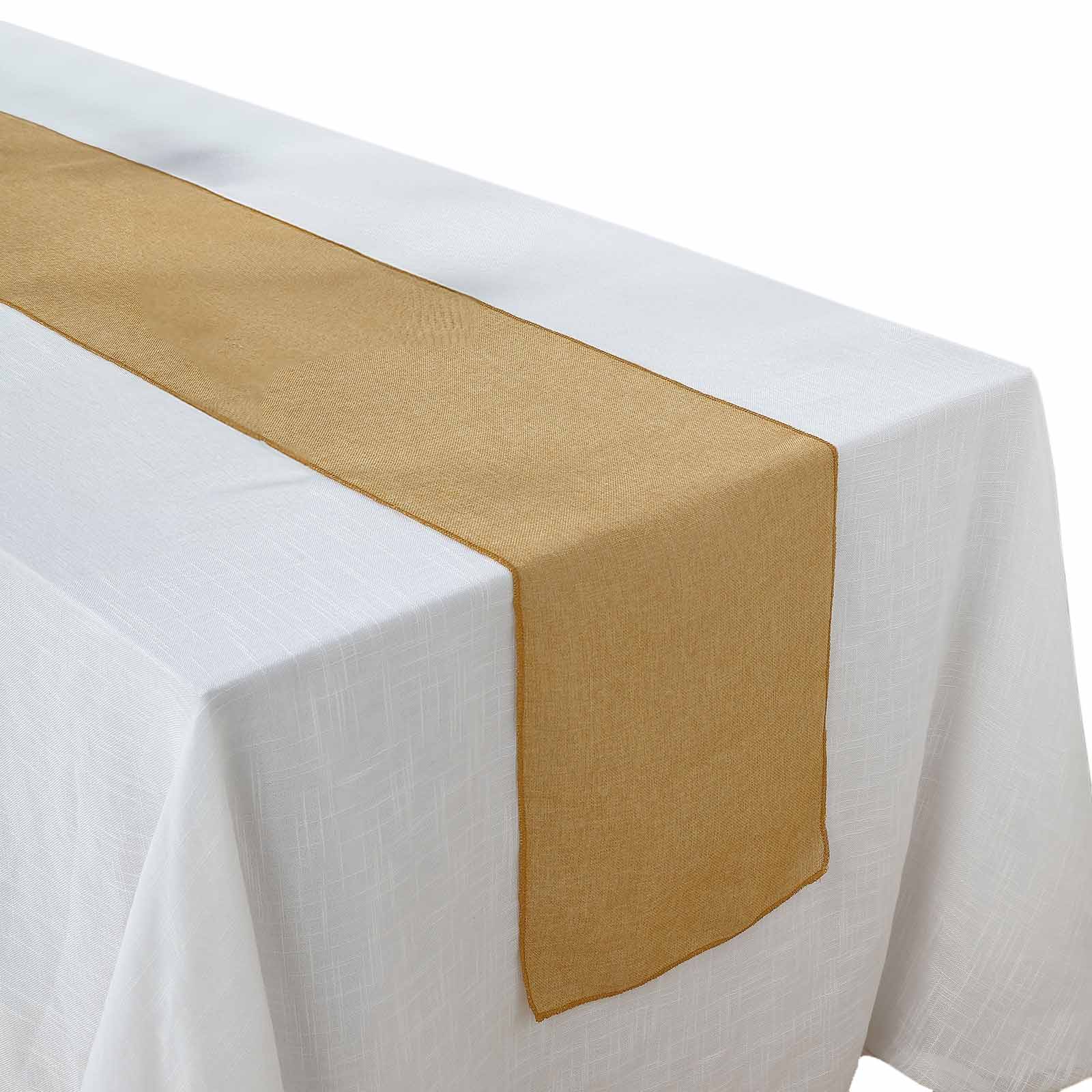 Faux Linen 14x108 Table Runner Gold - Rustic Farmhouse Tabletop Decor