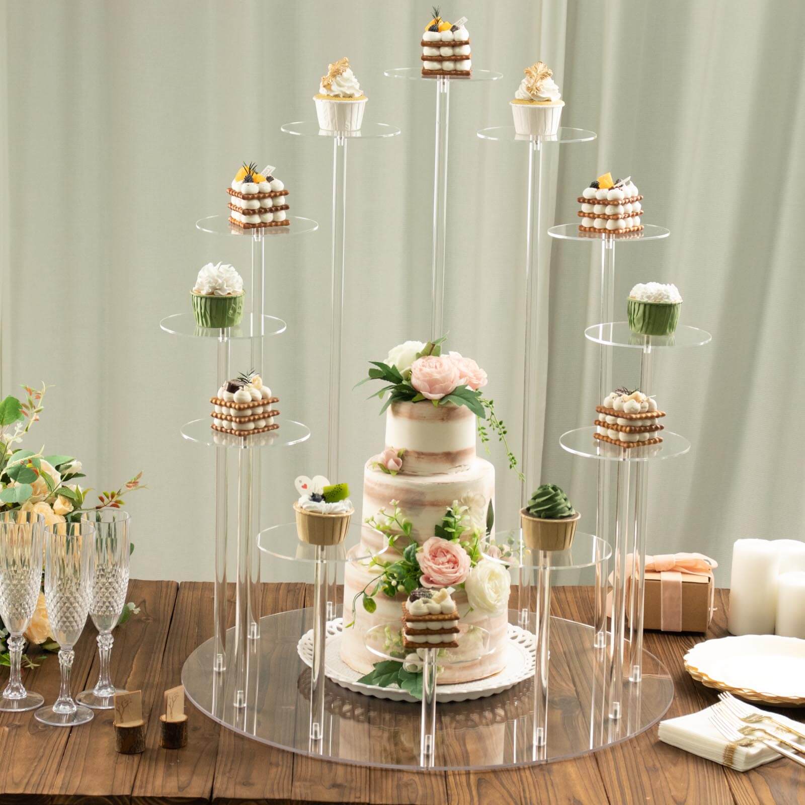 Acrylic Cake Stand with 12-Arm Tiered Cupcake Holders Clear - Easy Assembly Multi-layer Dessert Display Centerpiece Tower for Weddings Gala Events & Celebrations 29