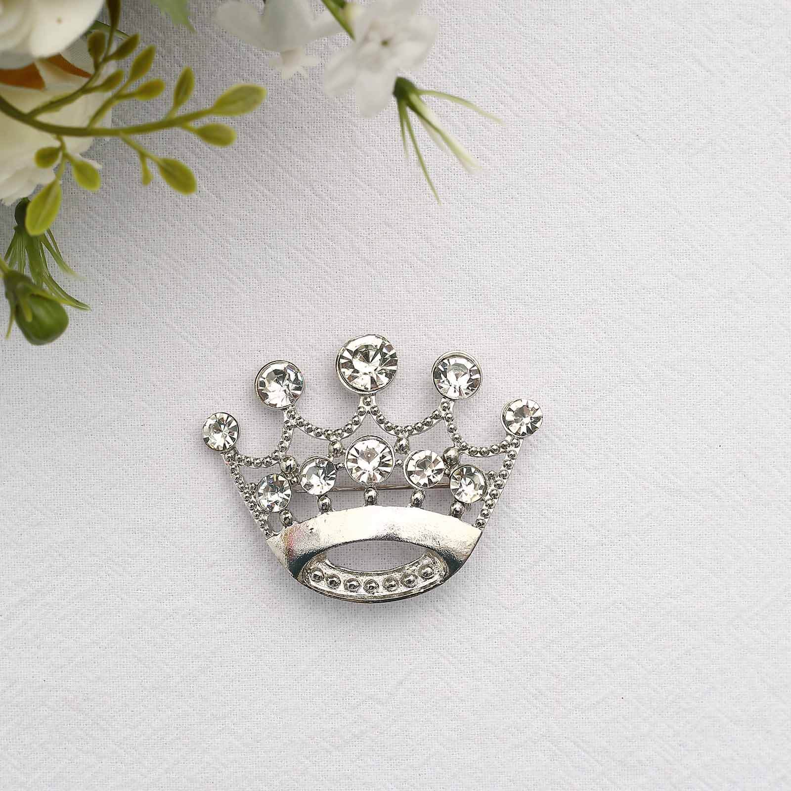 Rhinestone Metal Crown Sash Band Buckle Silver - Glittering Tiara Accent 2