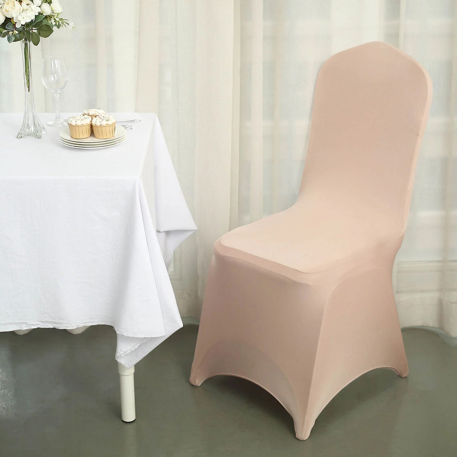 10 Pack Spandex Chair Covers for Banquet Chairs Nude - Durable Reusable Stretch Slip-On Covers