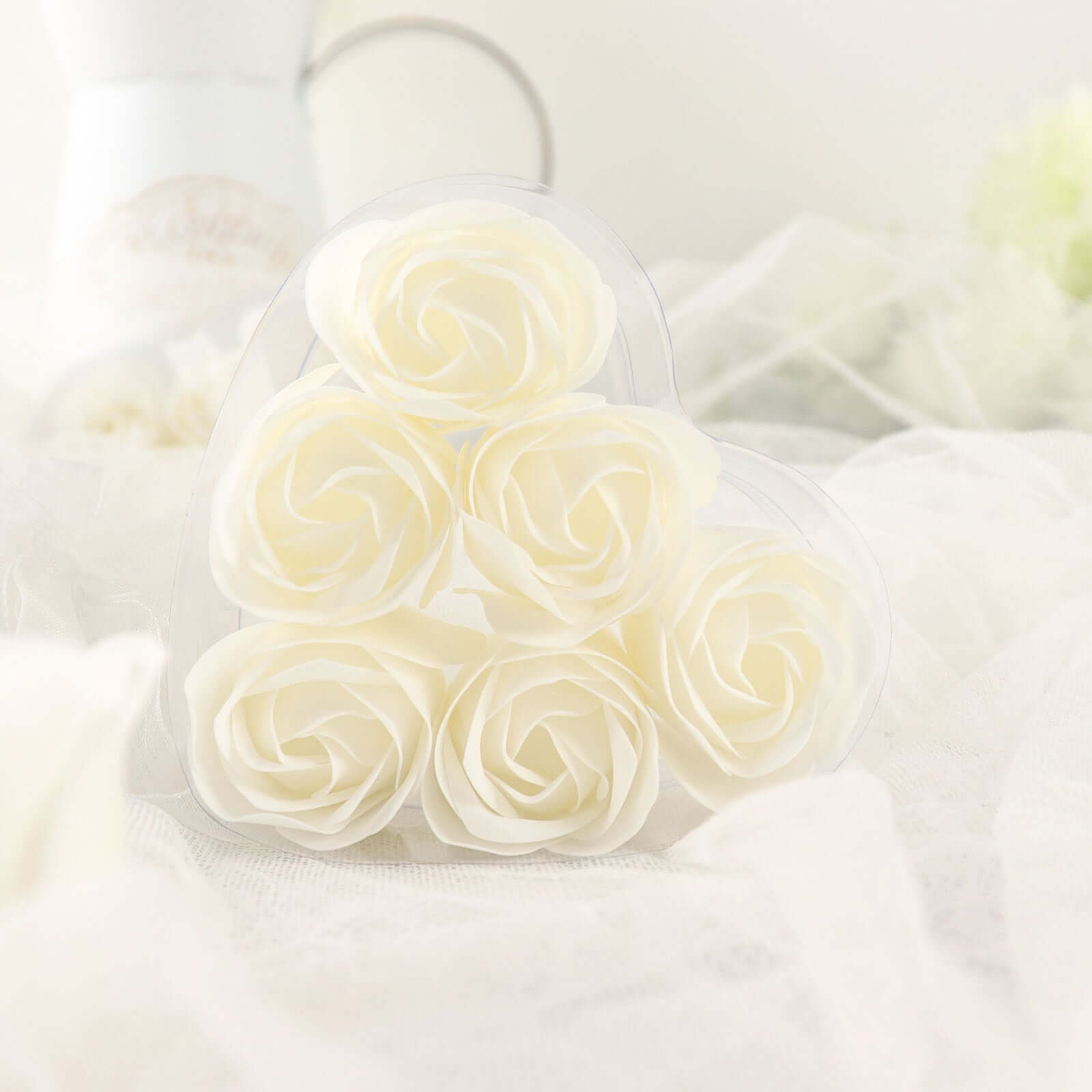 4 Pack 24 Pcs White Scented Rose Soap Heart Shaped Party Favors With Gift Boxes And Ribbon