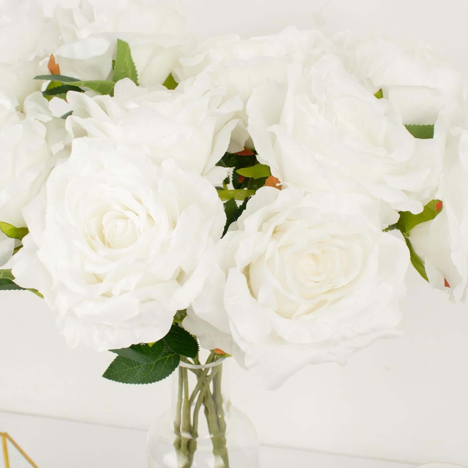 2 Bushes 17 White Premium Silk Jumbo Rose Flower Bouquet, High Quality Artificial Wedding Floral Arrangements