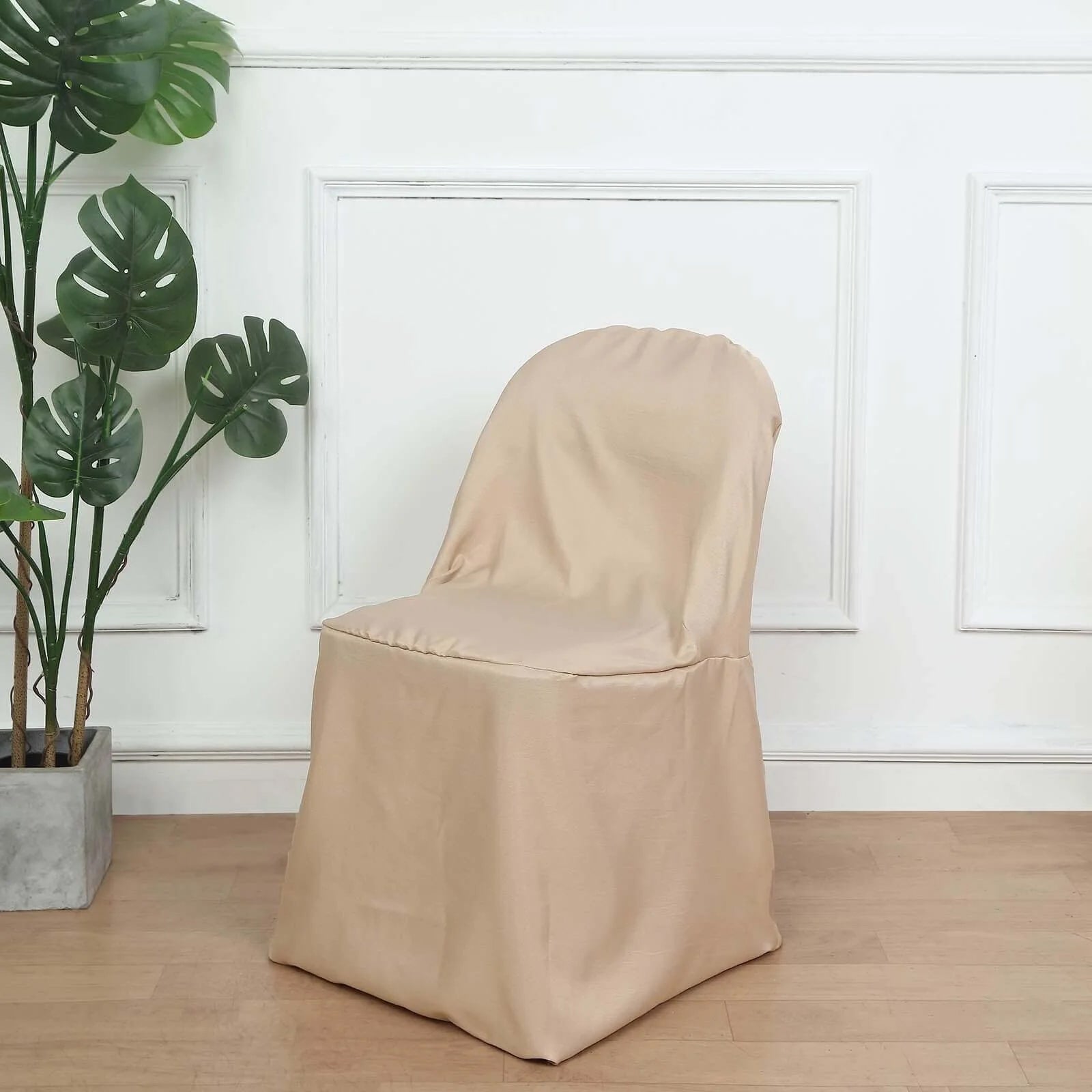 10 Pack Polyester Chair Covers for Folding Chairs Nude - Wrinkle-Free Stain-Resistant Slip-On Slipcovers