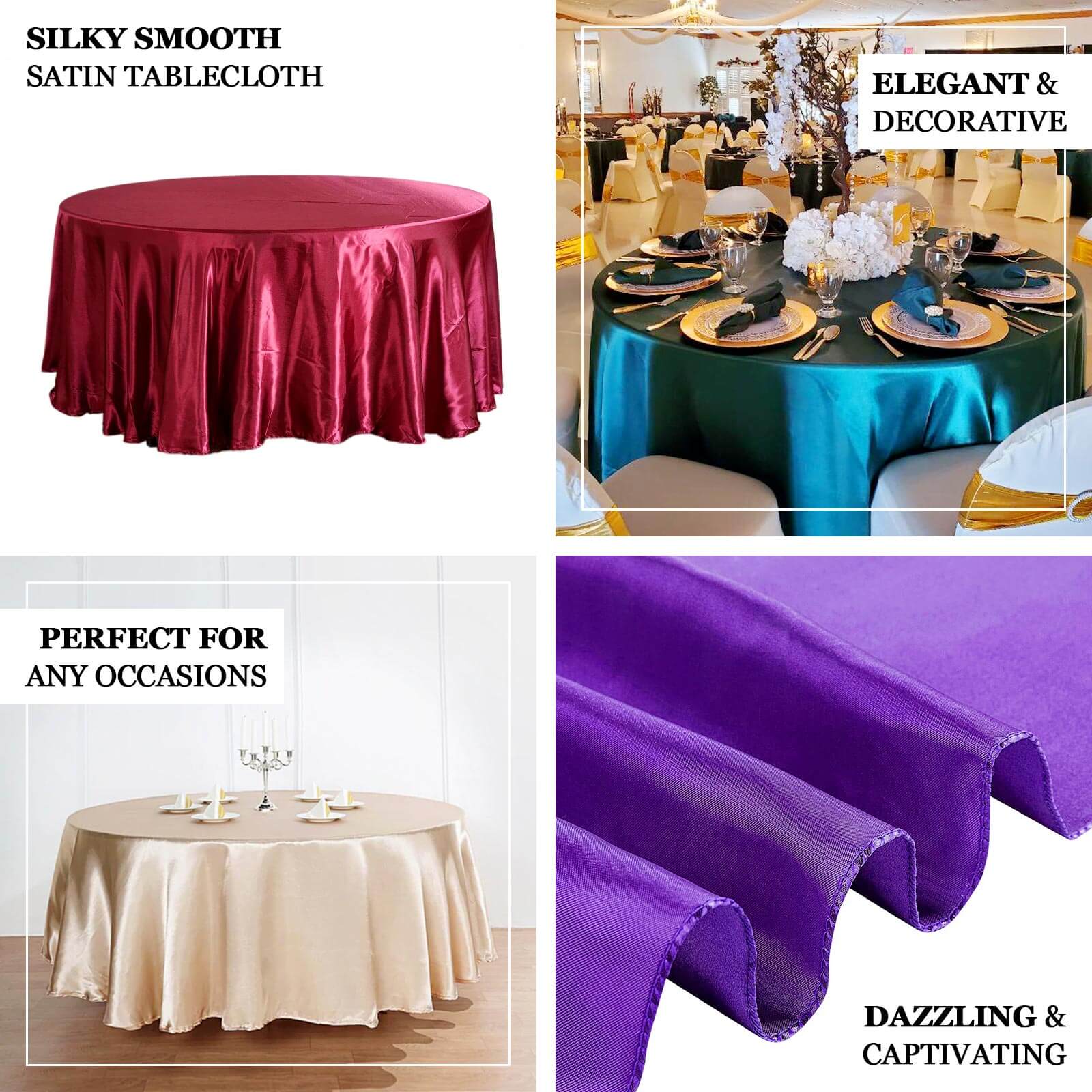 Satin 132 Round Tablecloth Hunter Emerald Green - Stylish Seamless Table Cover