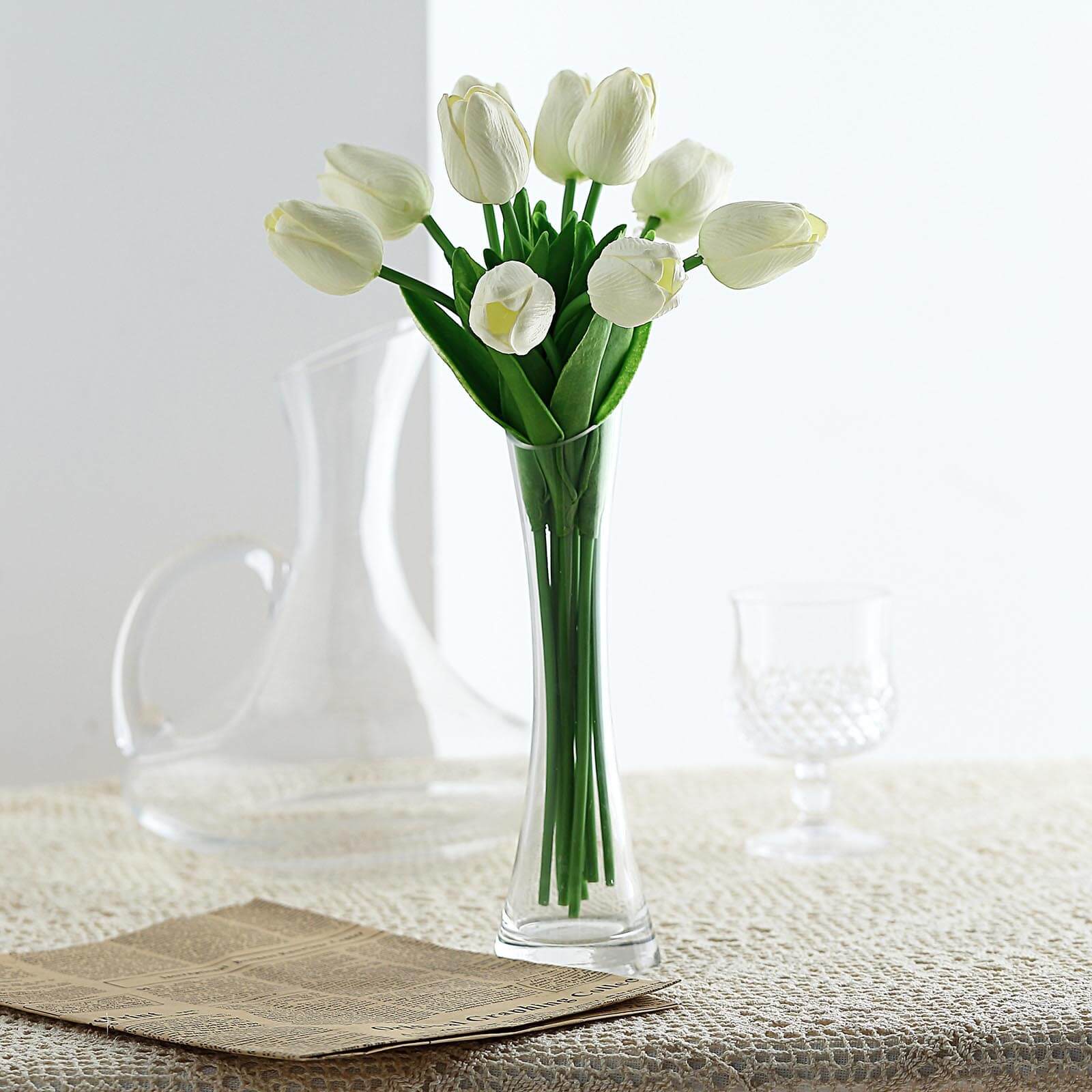 10 Stems 13 White Real Touch Artificial Foam Tulip Flower Bouquets