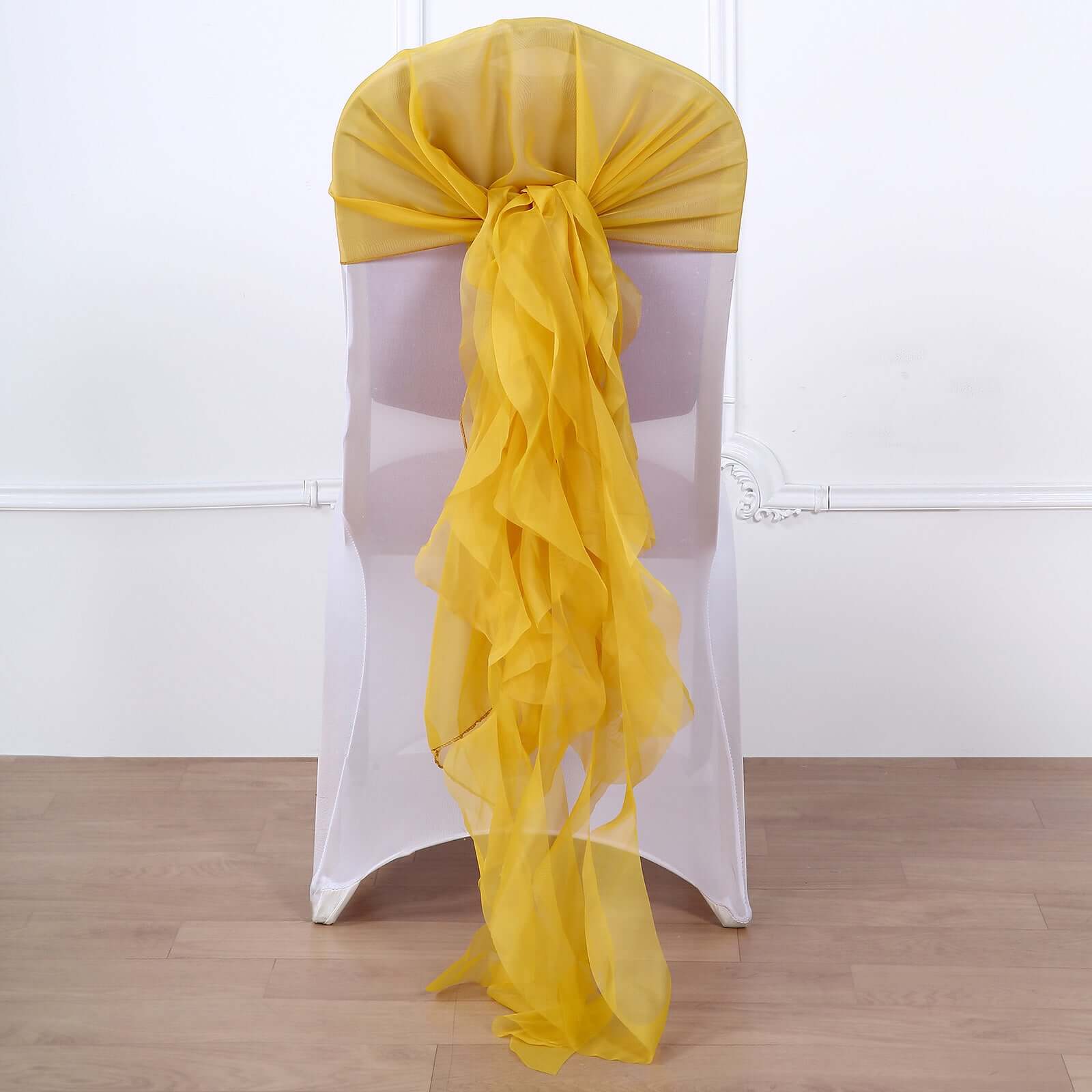 1 Set Chiffon Hoods Chair Sashes with Willow Ruffles Design Mustard Yellow - Stylish Chair Bow Decor